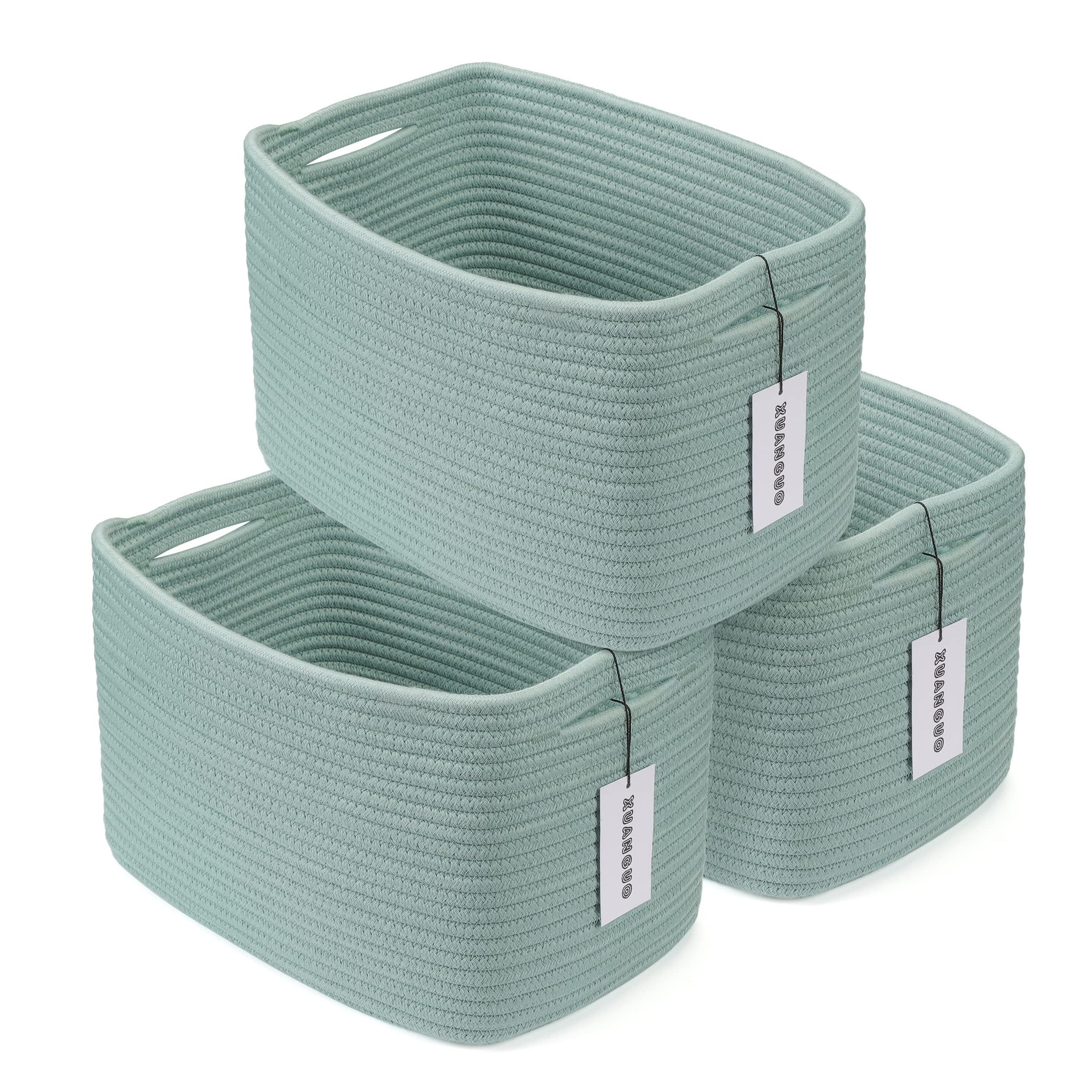 Woven Cotton Rope Storage Baskets 15x10x9.3" 3 Pack Green