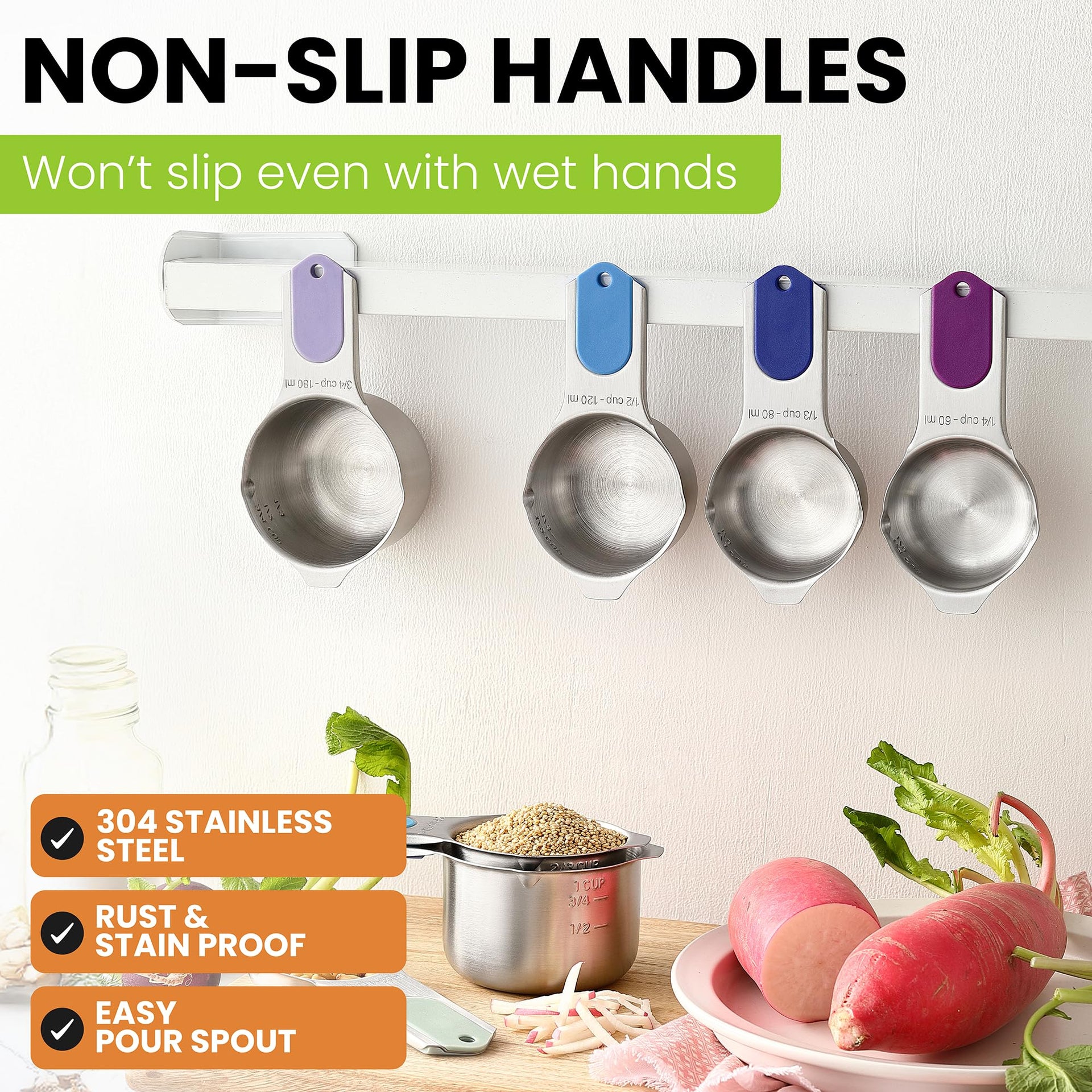 Magnetic Stainless Steel Measuring Cups Set of 7 (7 Count)