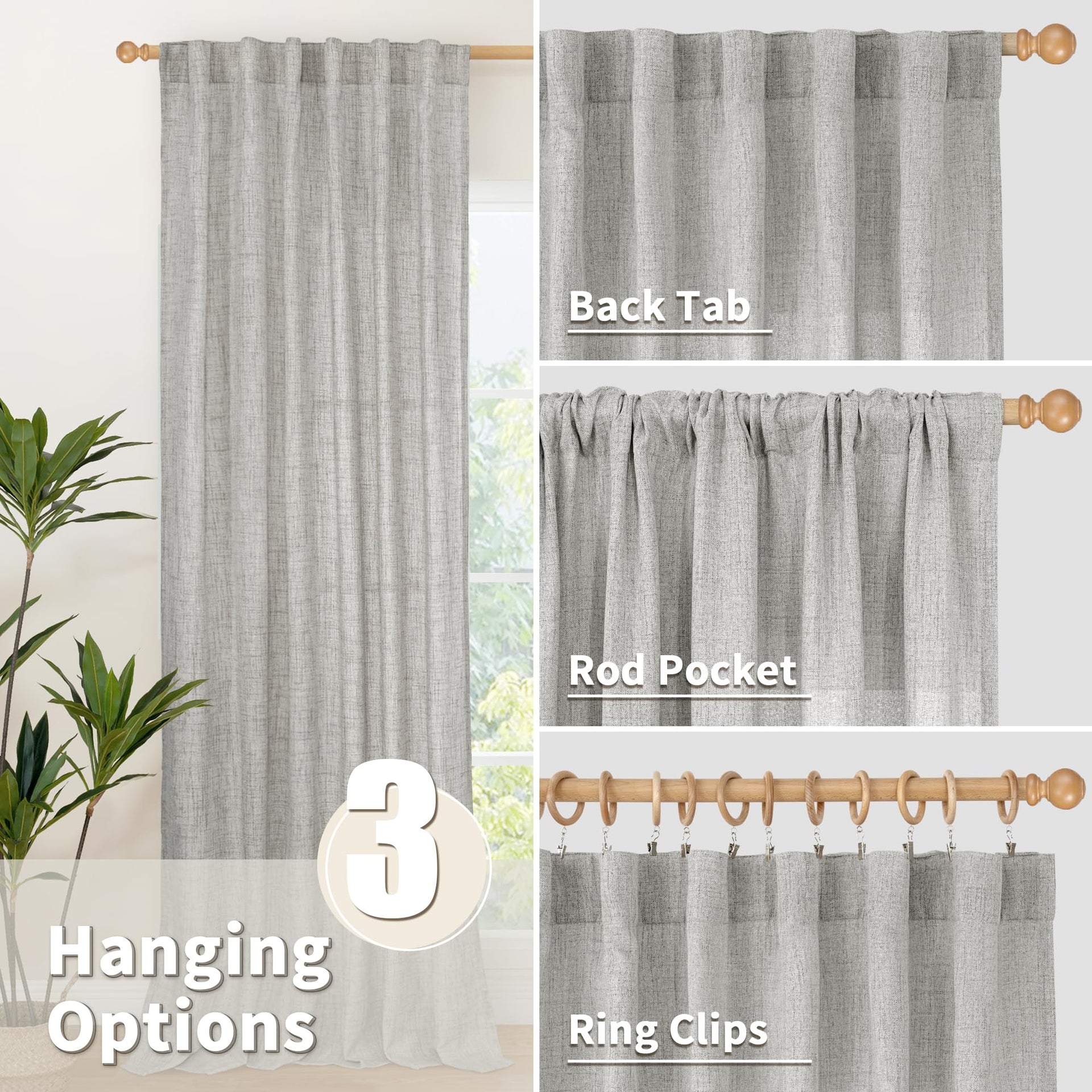 Dark Grey Linen Curtains 45 Inch Length for Short Window (2 Count)