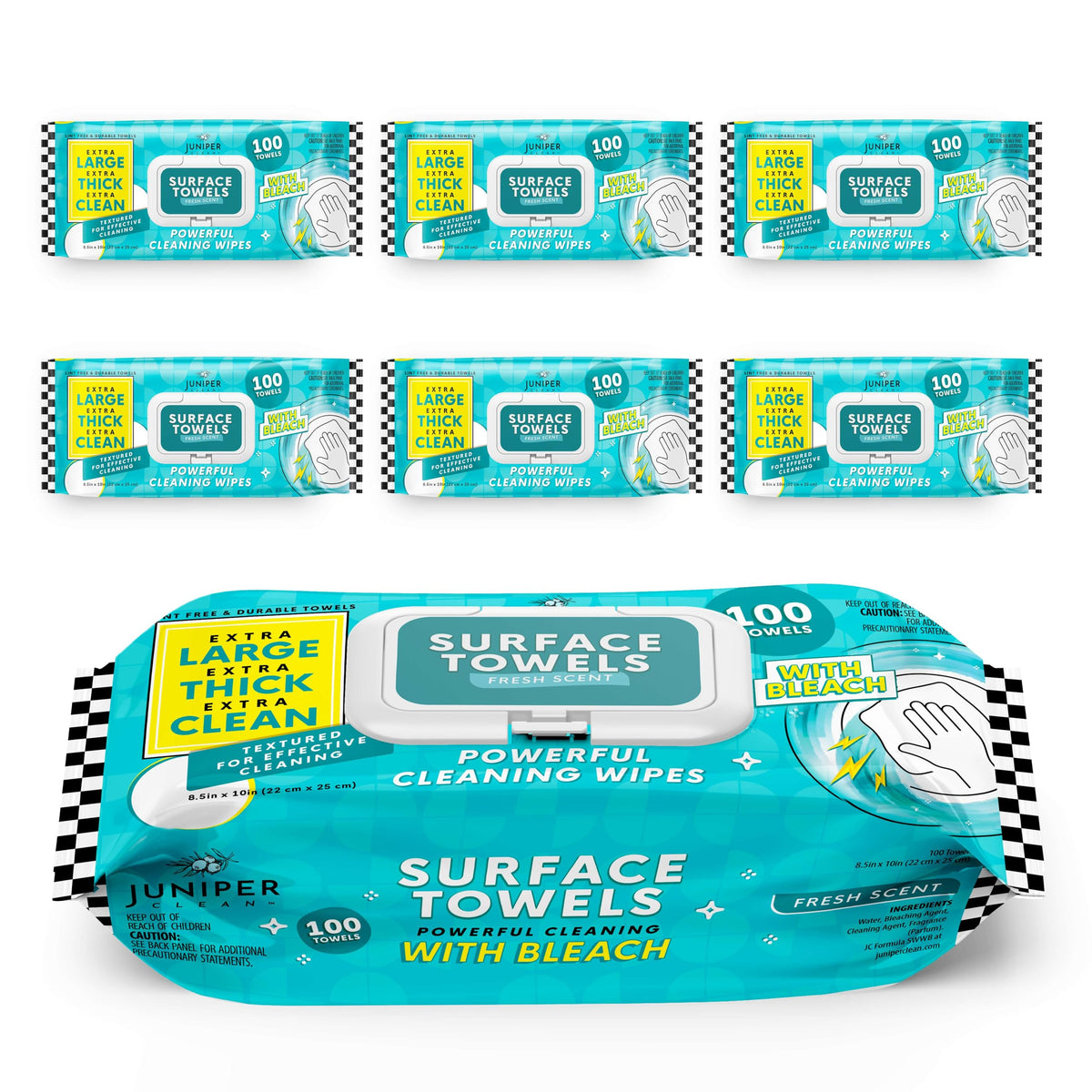6 Packs Surface Wipes with Bleach (600 Count)