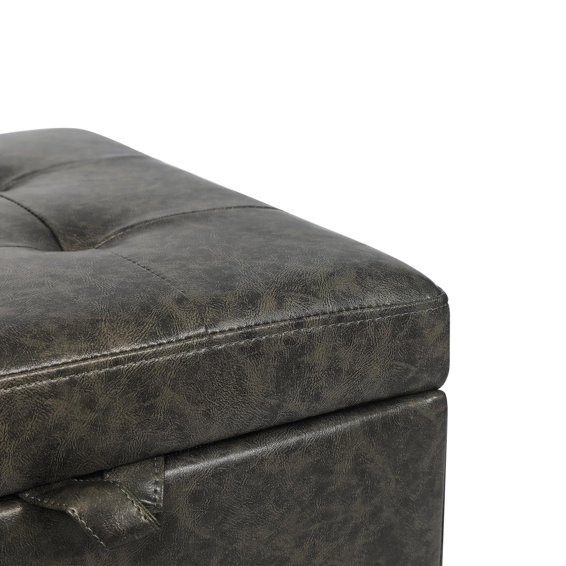 15.2" Square Faux Leather Storage Ottoman