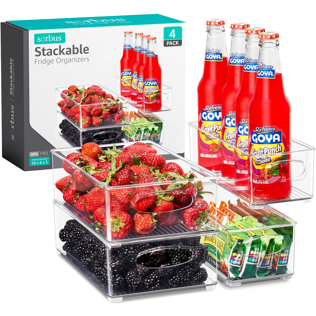 Stackable Refrigerator Organizer Bins (4 Count)