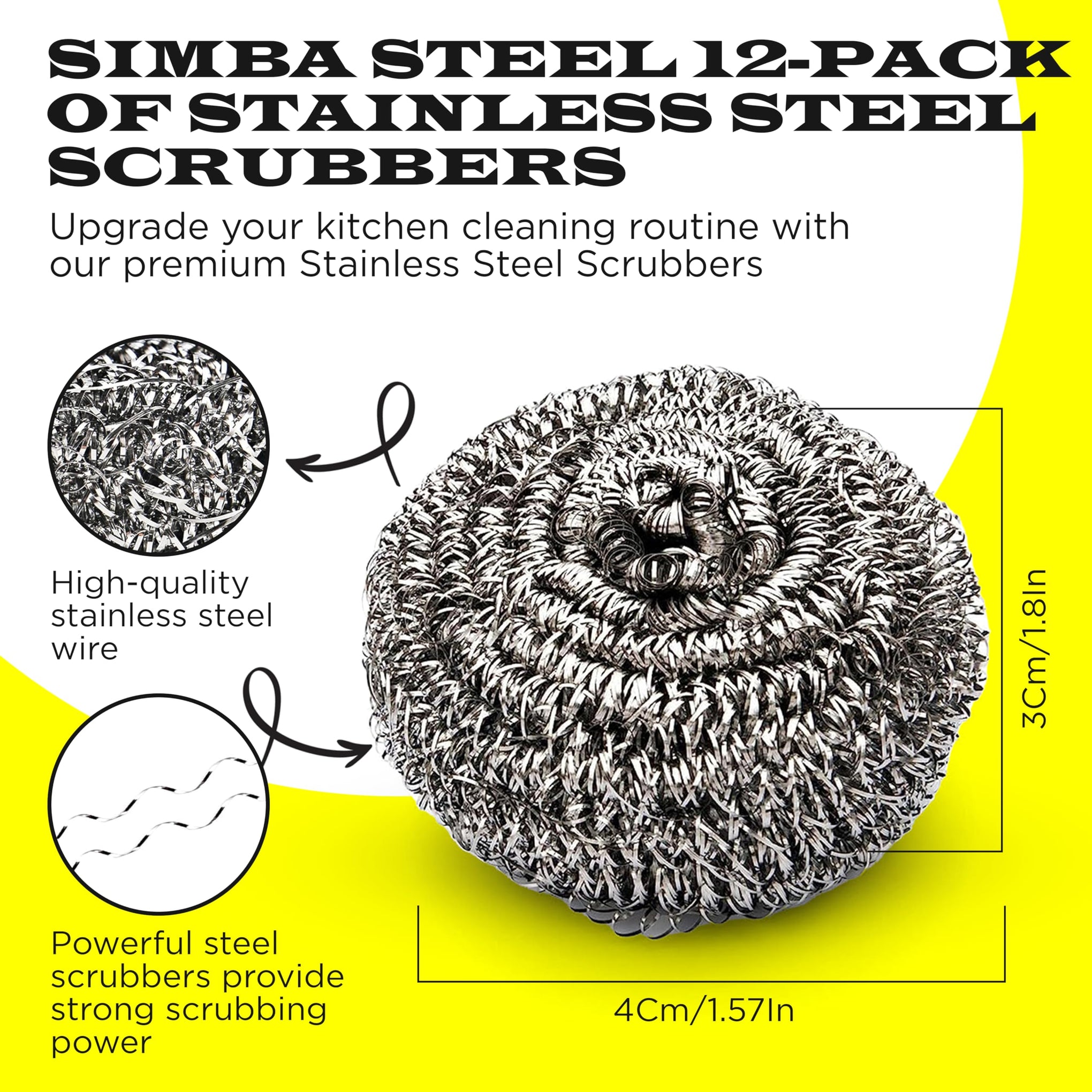 Steel Wool Scrubber Scourer Simba for Cleaning (12 Count)