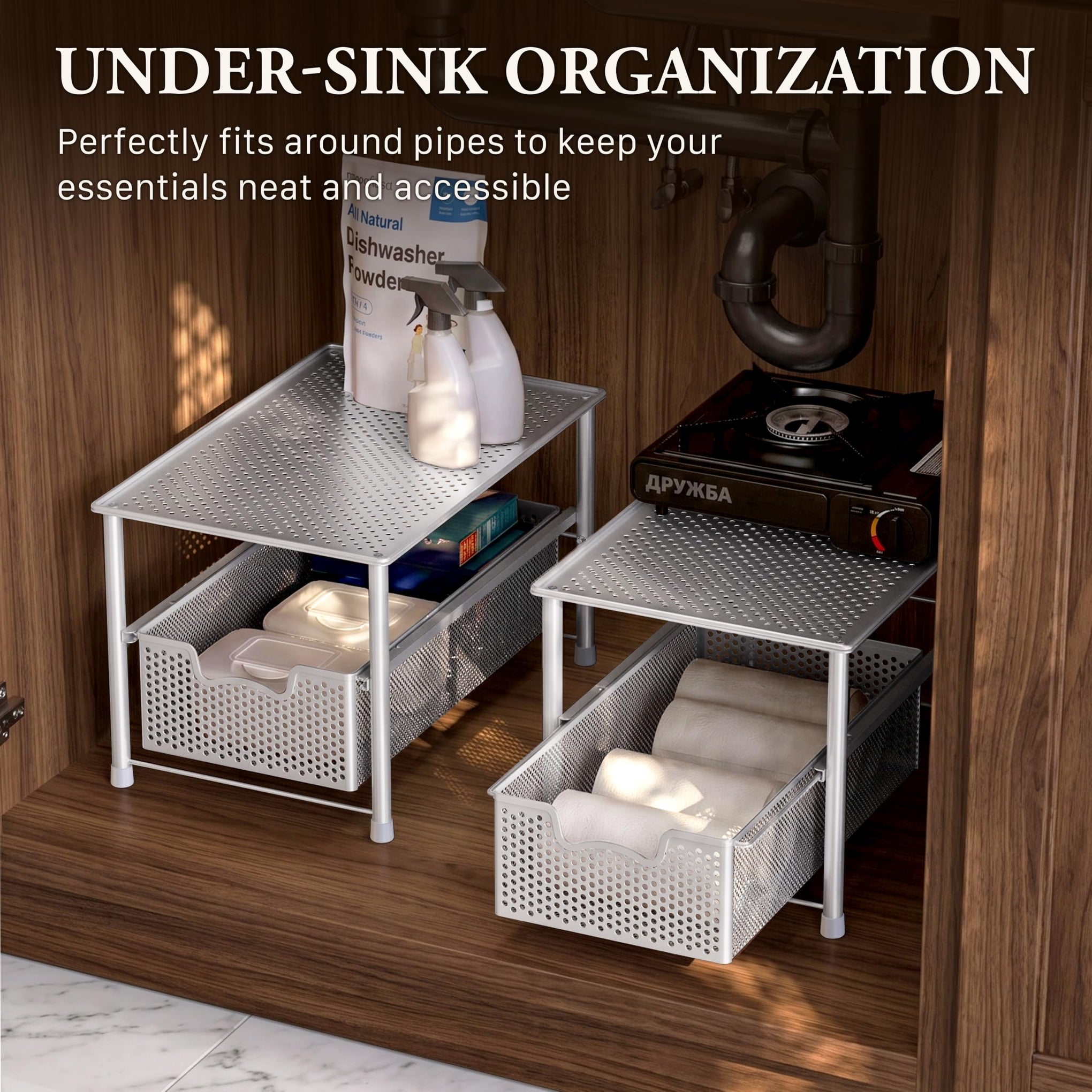 Stackable Under Sink Sliding Basket Drawer