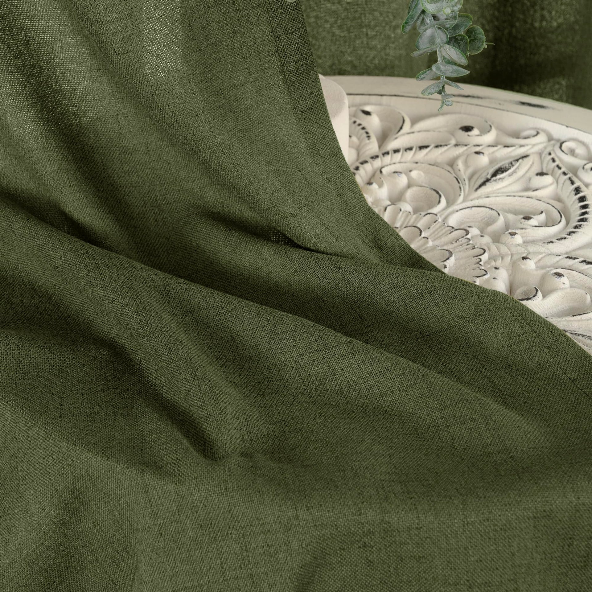 Olive Green Linen Curtains 80 Inch Length for Living Room (2 Count)