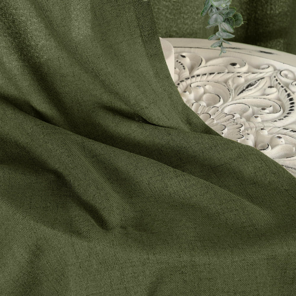 Olive Green Linen Curtains 63 Inch Length for Living Room (2 Count)