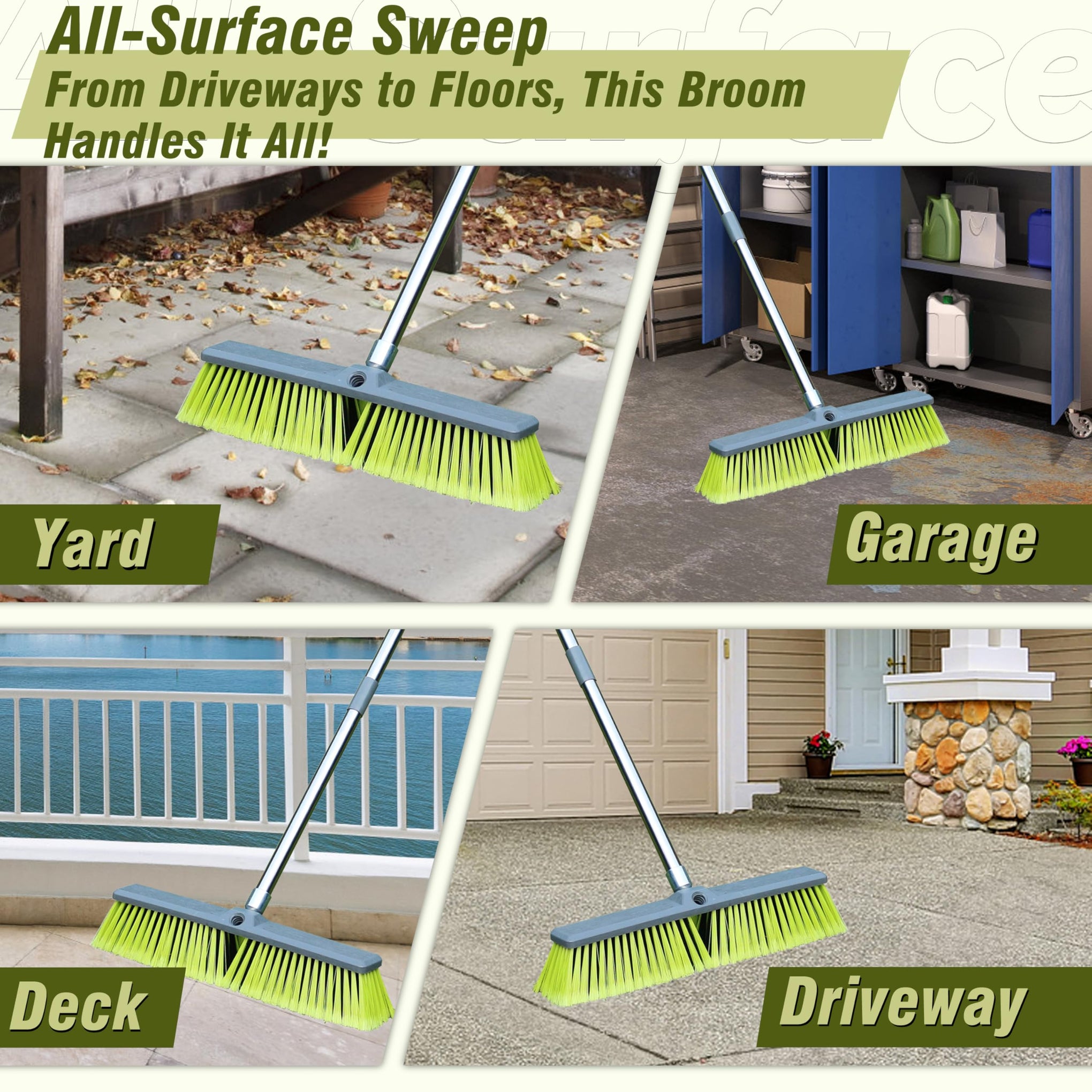 Upgraded 18" Push Broom with Adjustable Long Handle