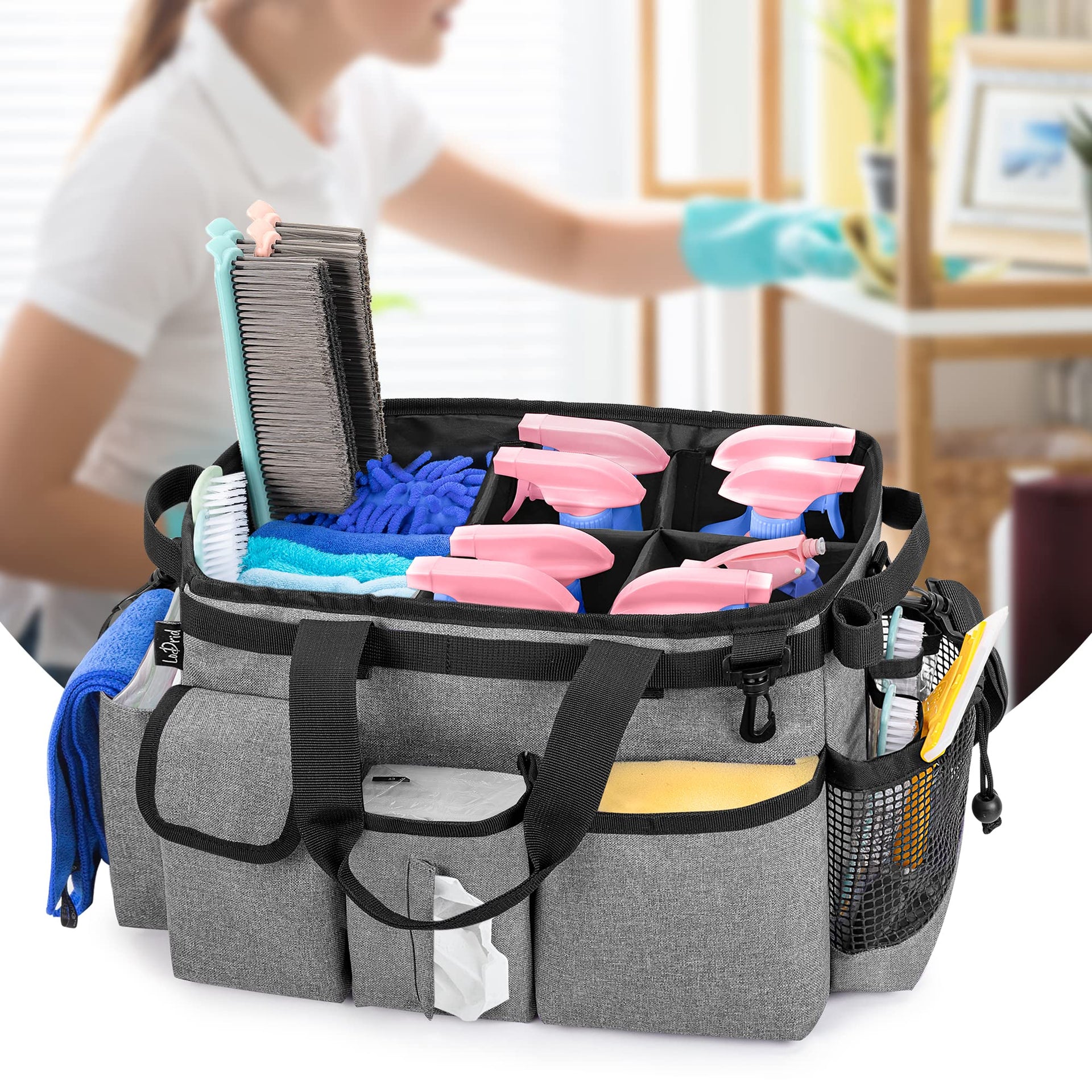 Large Wearable Cleaning Caddy Bag with Detachable Divider