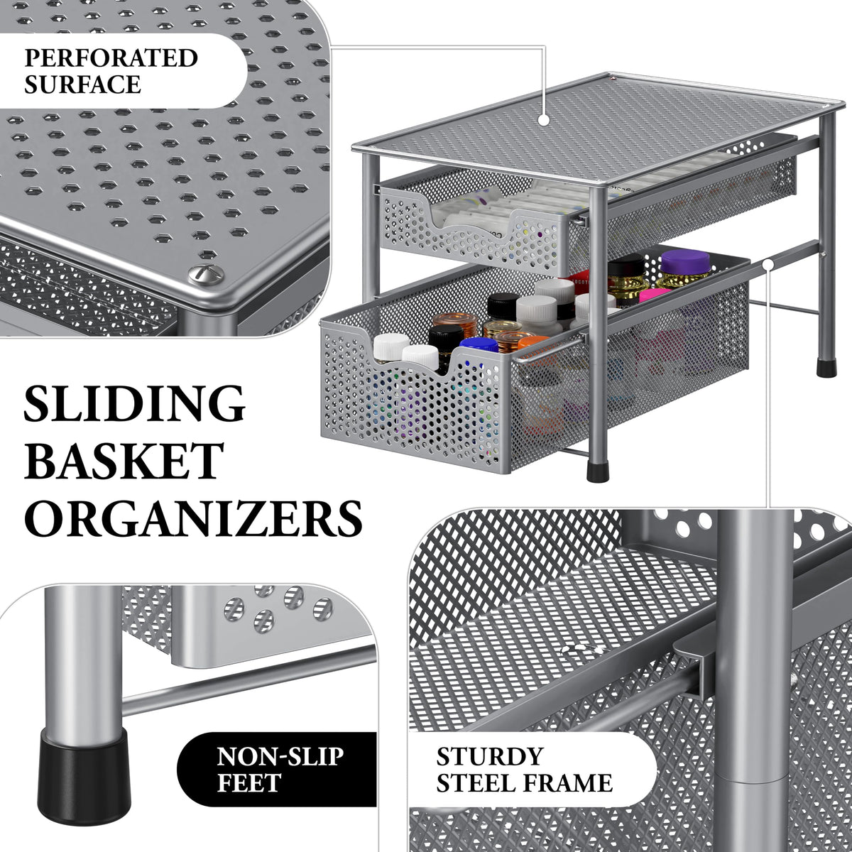 Stackable 2 Tier Sliding Basket Organizer Drawer