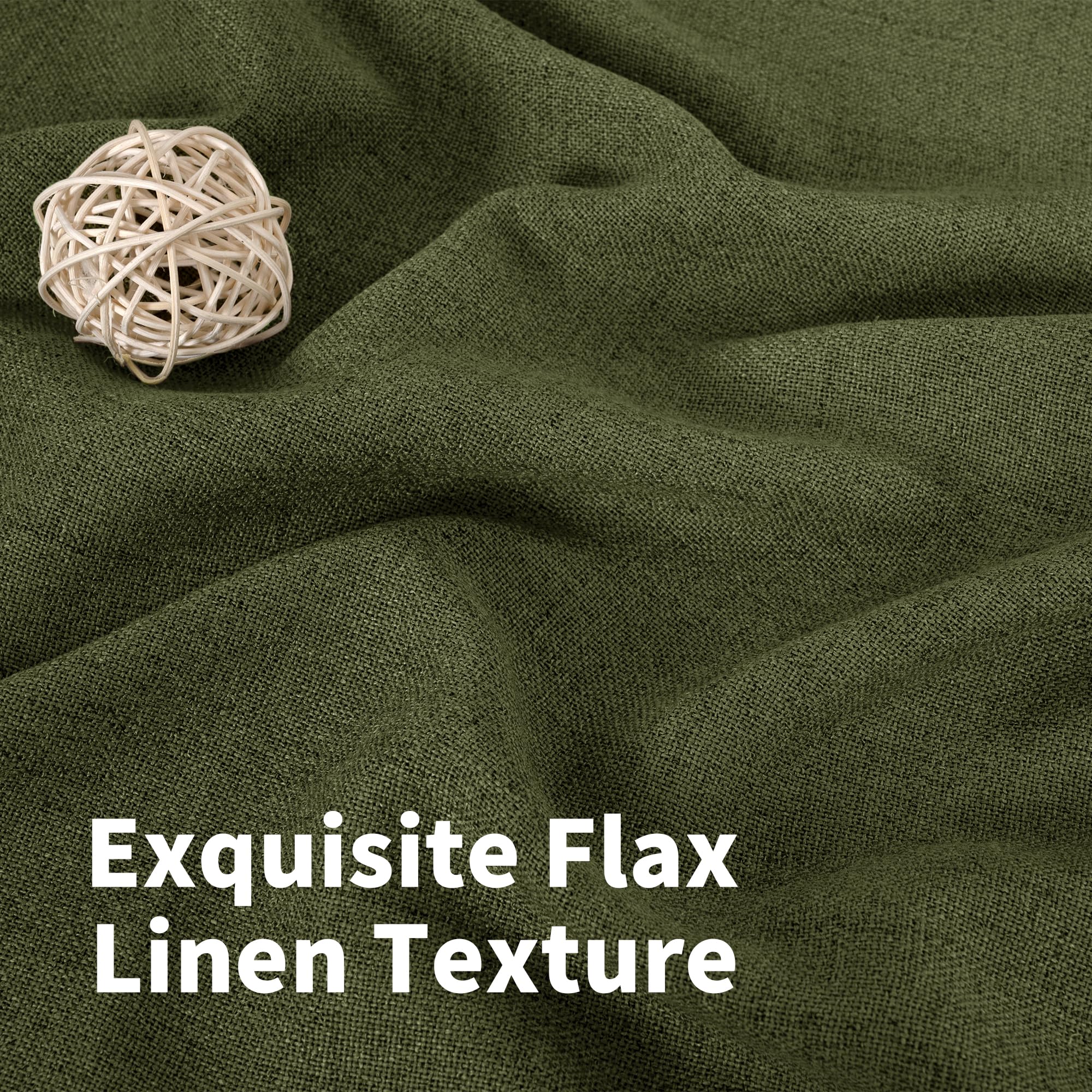 Olive Green Linen Curtains 63 Inch Length for Living Room (2 Count)