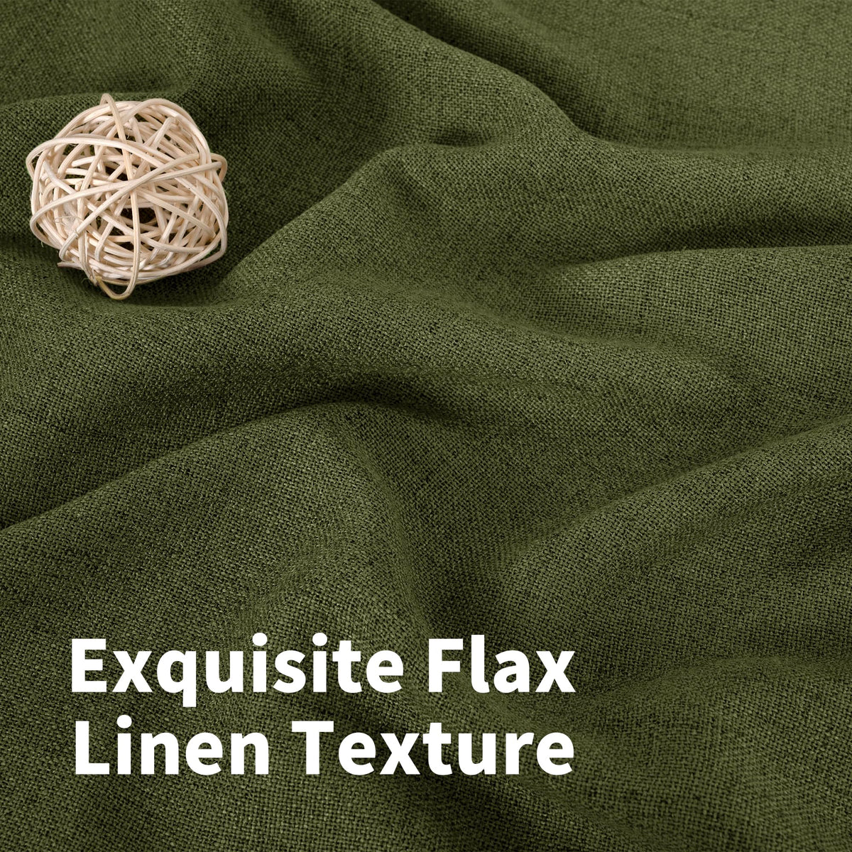 Dark Green Linen Curtains 90 Inch Length for Living Room (2 Count)