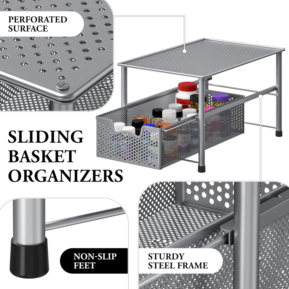 Stackable Under Sink Sliding Basket Drawer