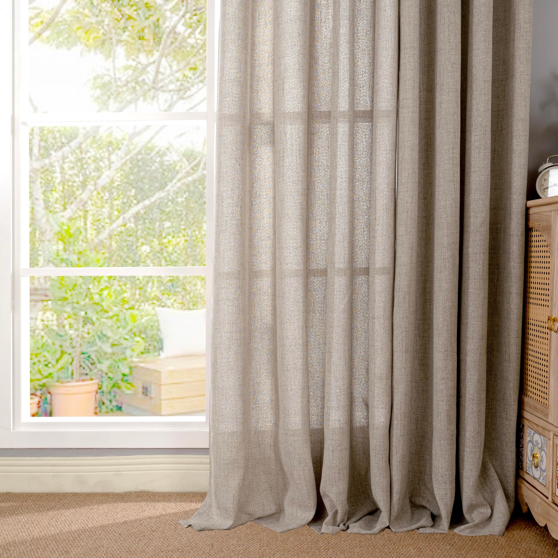 Linen Semi Sheer Curtains 95 Inches Long 2 Panels for Living Room (2 Count)