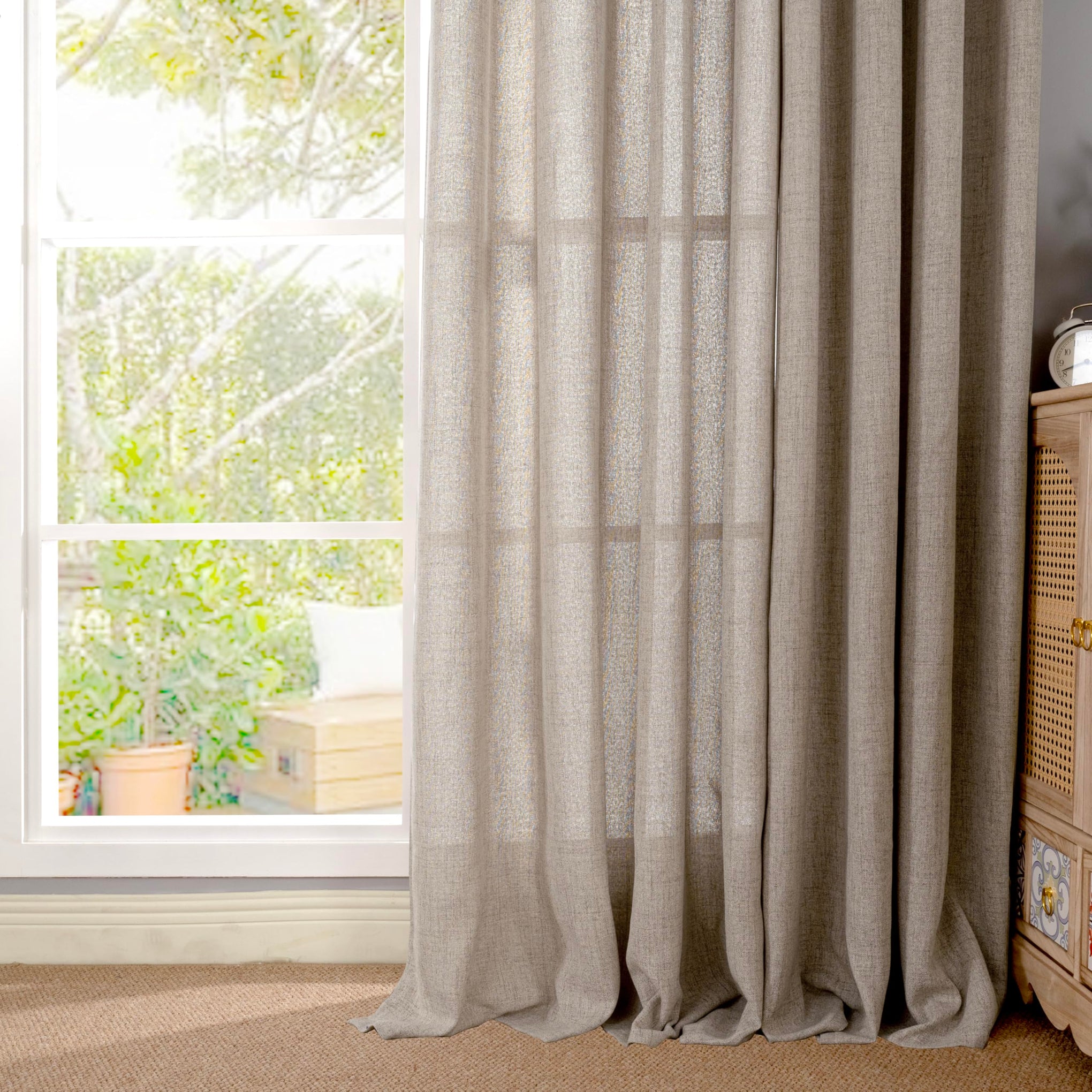 Linen Semi Sheer Curtains 95 Inches Long 2 Panels for Living Room (2 Count)