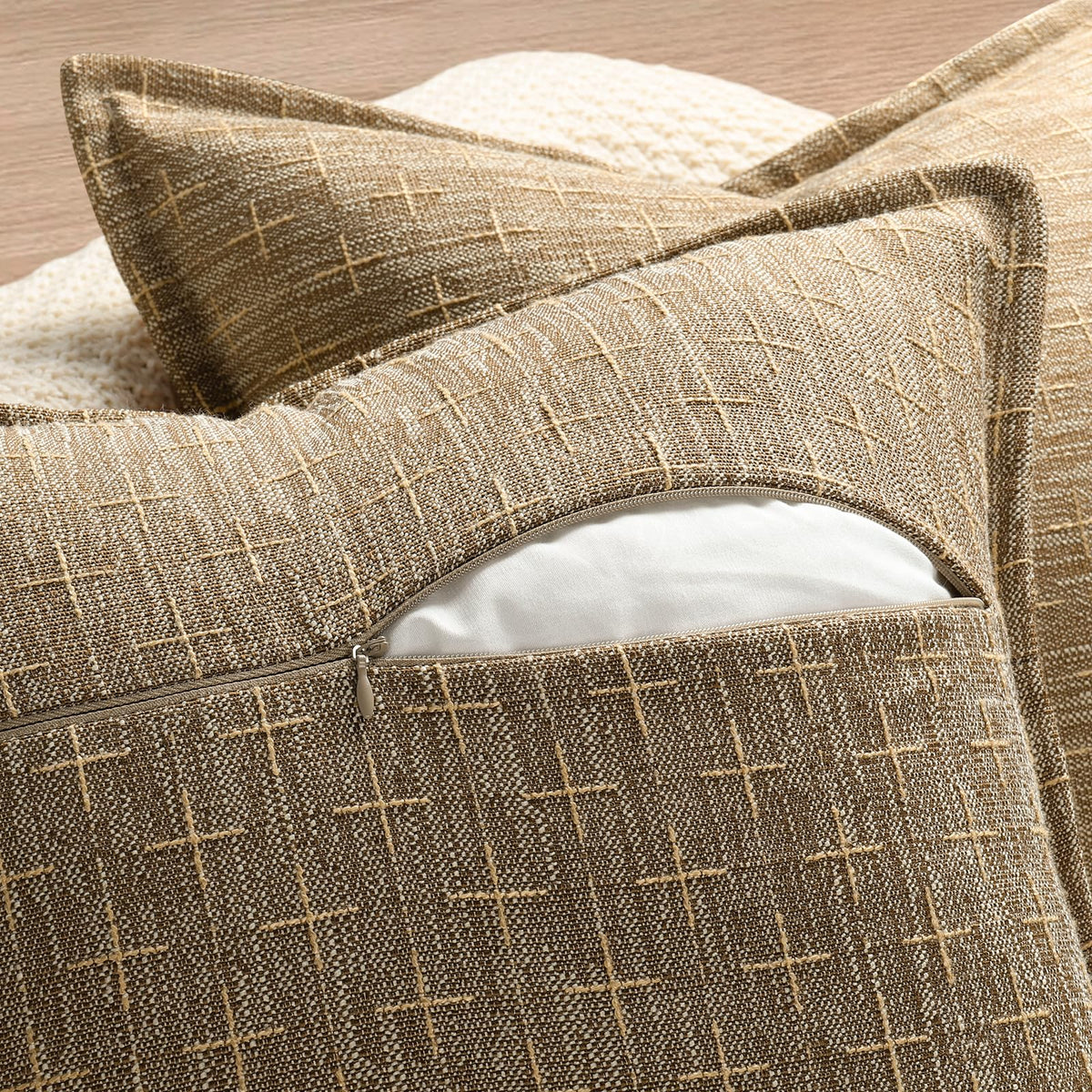 Pillow Covers 20x20 Set of 2 Soft Polyester Textured Pillow Covers with Stylish Flange Edge Cozy Farmhouse Throw Pillows for Couch Bed Sofa Living Room (2 Count)