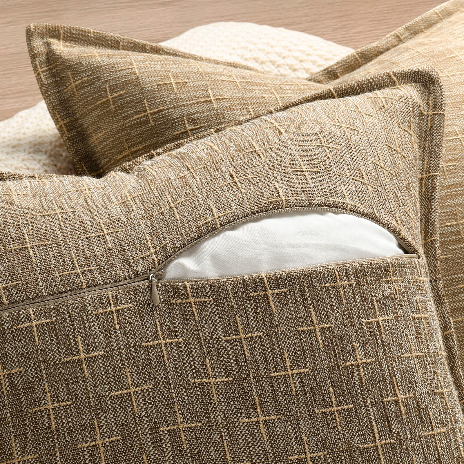 Pillow Covers 18x18 Set of 2 Soft Polyester Textured Pillow Covers with Stylish Flange Edge Cozy Farmhouse Throw Pillows for Couch Bed Sofa Living Room (2 Count)