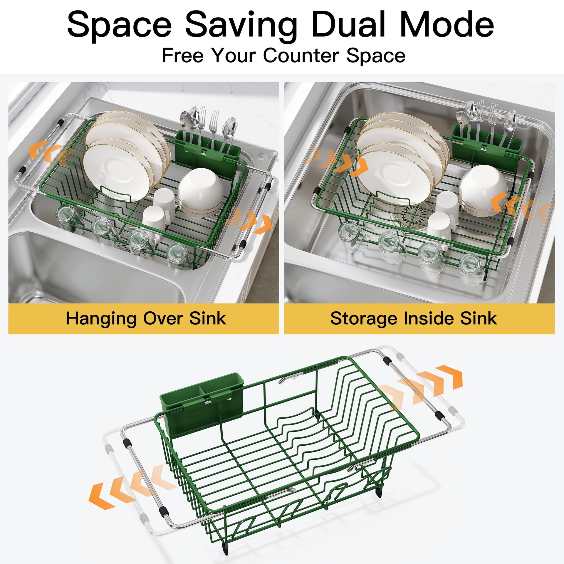 Green Dish Drying Rack in Sink