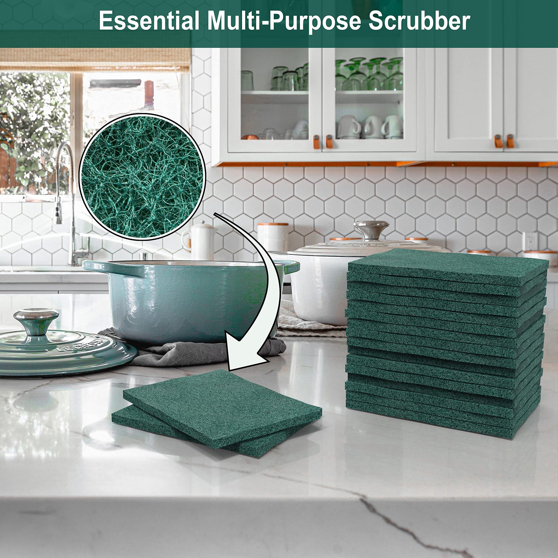 100 Pack Heavy Duty Green Scouring Pads 4x6 Inch