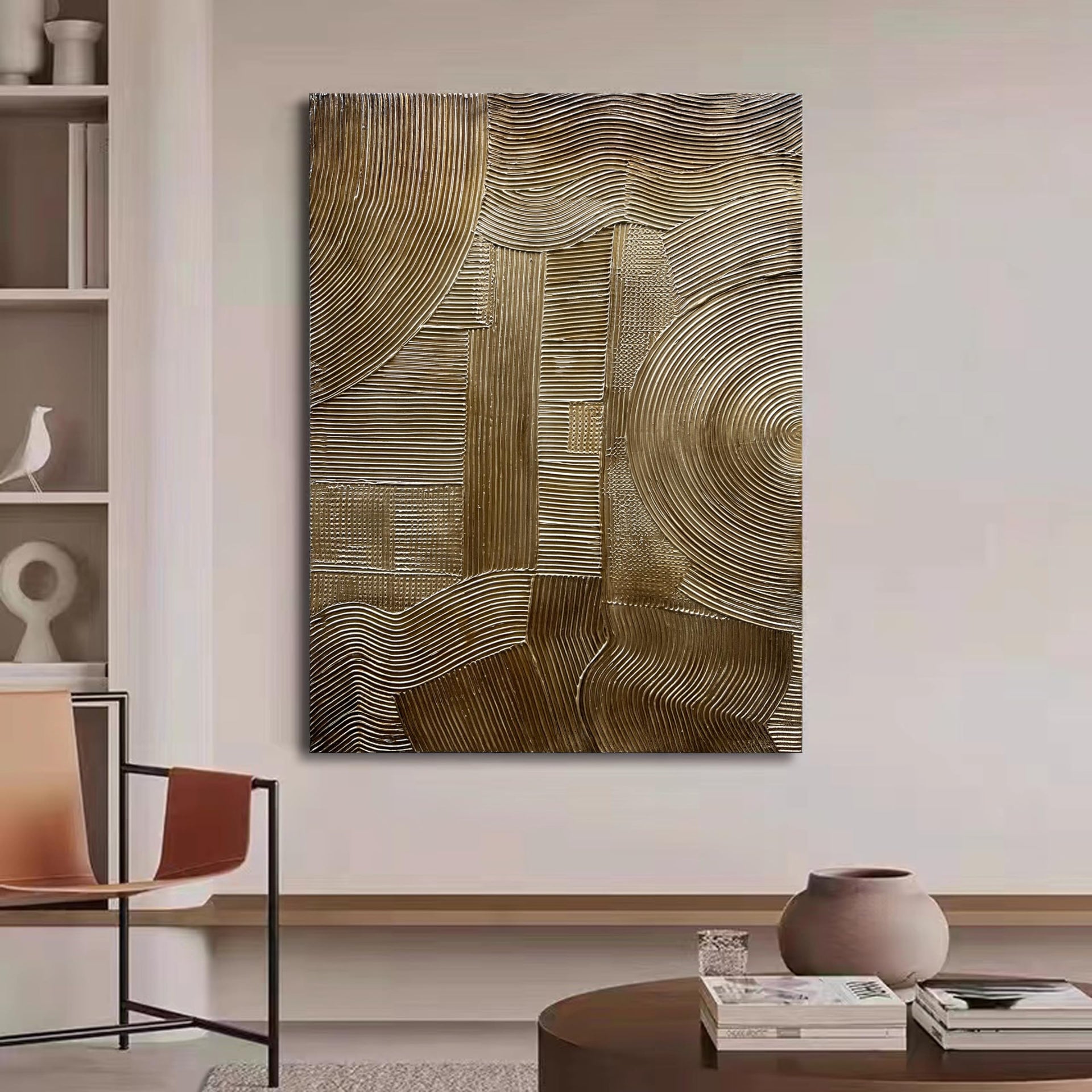 Modern Abstract Painting 40x28 Inch Gold Textured Wall Art Deco Painting Frame Art Oil Painting