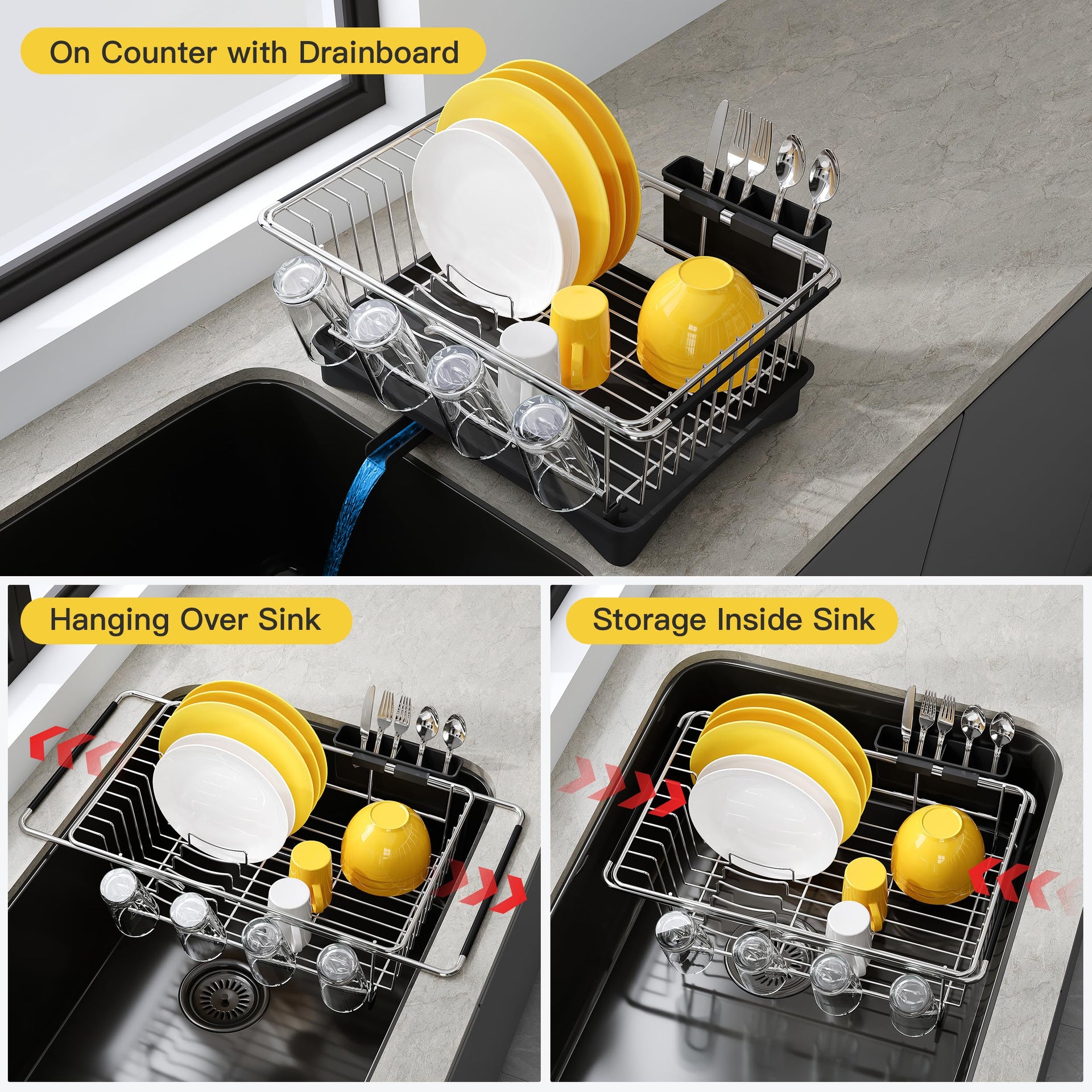 in Sink Dish Drying Rack with Drainboard and Utensil Holder