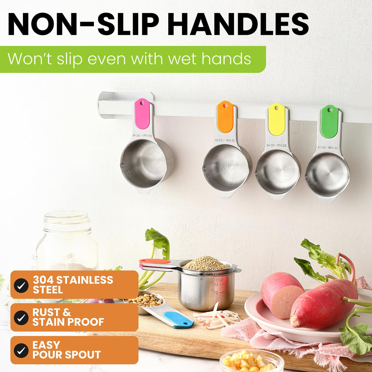 Magnetic Stainless Steel Measuring Cups Set of 7 Patented (7 Count)