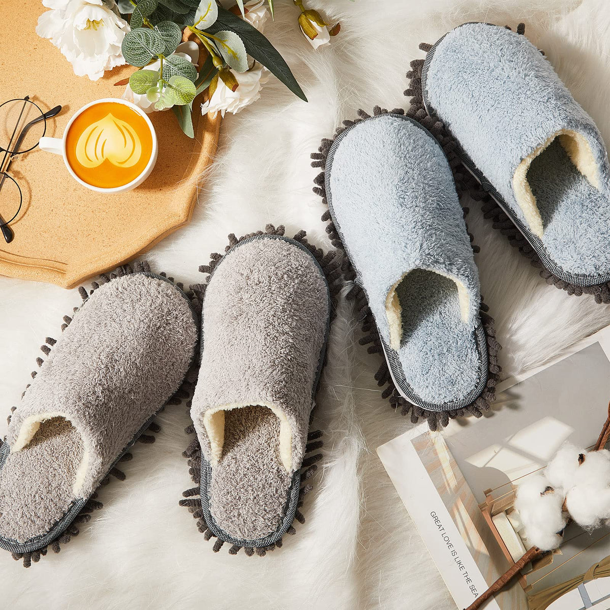2 Pair Microfiber Slippers Floor Cleaning Mop