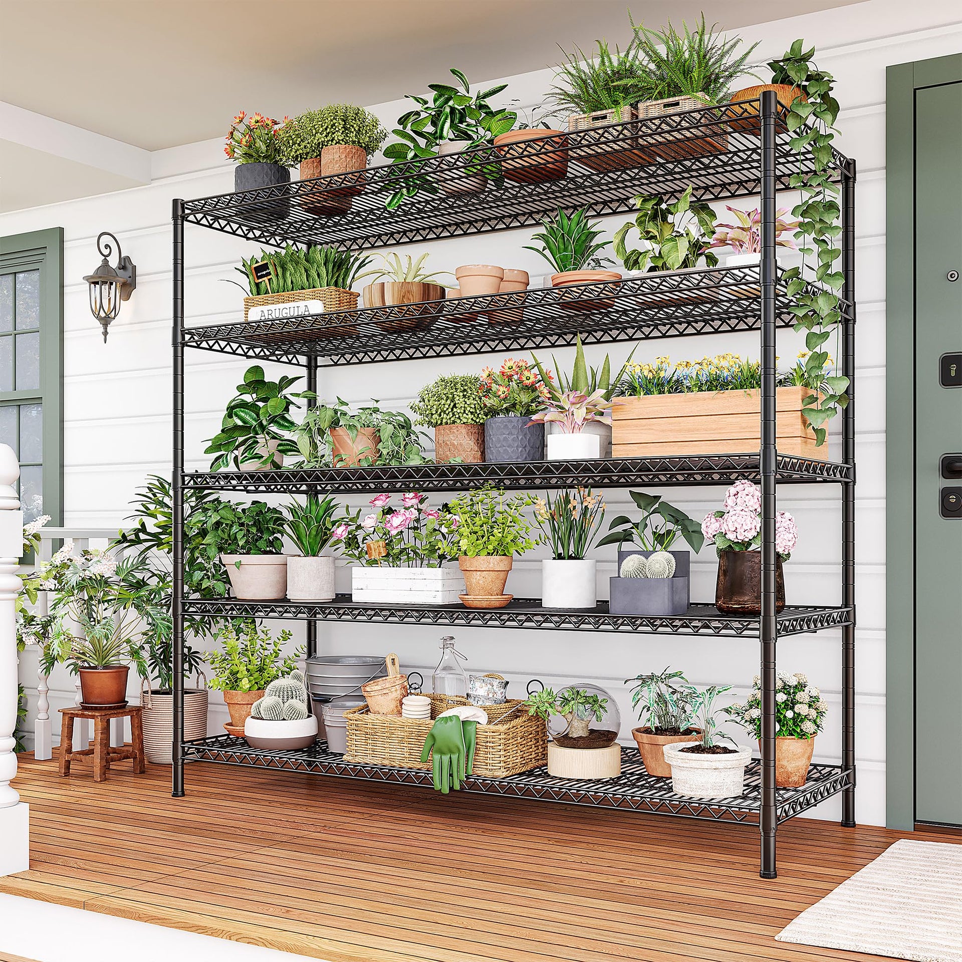 55.5" W Storage Shelves 3200LBS Wire Shelving Unit 5 Tier Metal Shelving Garage Shelving 2PCS Heavy Duty Metal Shelves for Storage Rack Commercial Adjustable Pantry Shelf (2 Count)