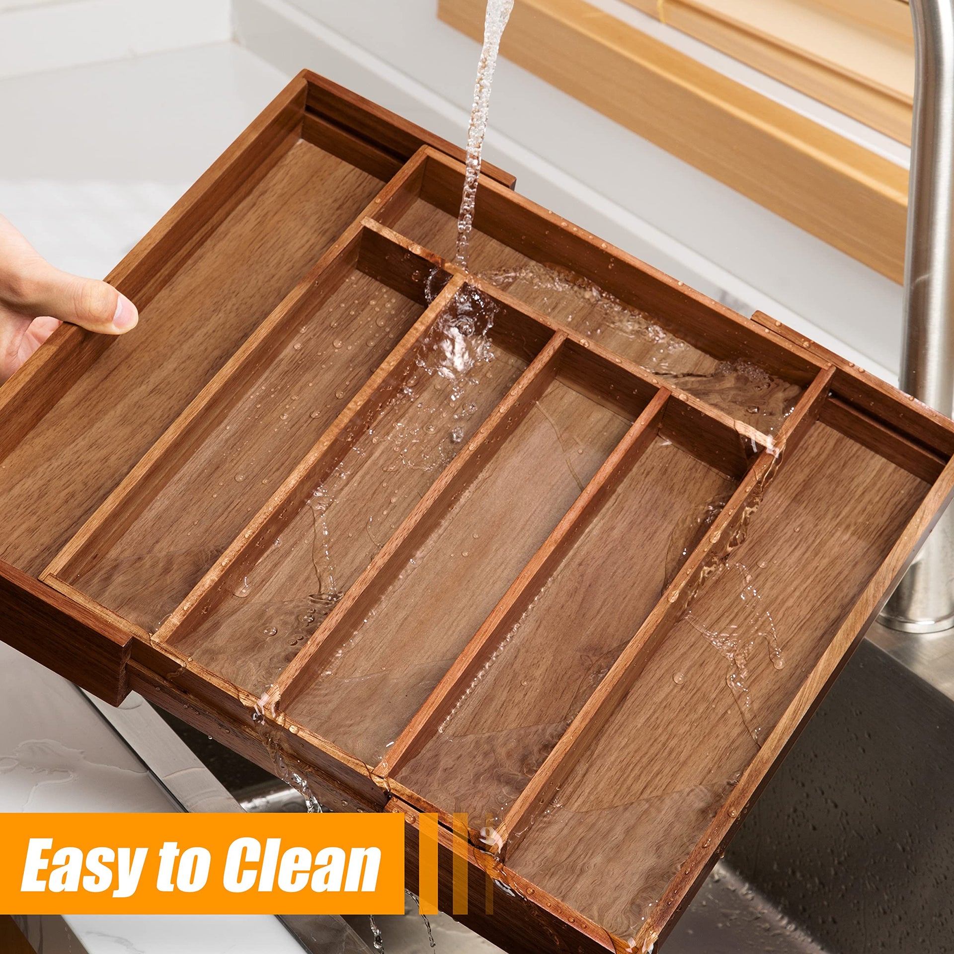 Acacia Silverware Organizer Kitchen Drawer Organizer Expandable Bamboo Utensil Holder Cutlery Tray for Kitchen Utensil and Flatware Bedroom Office