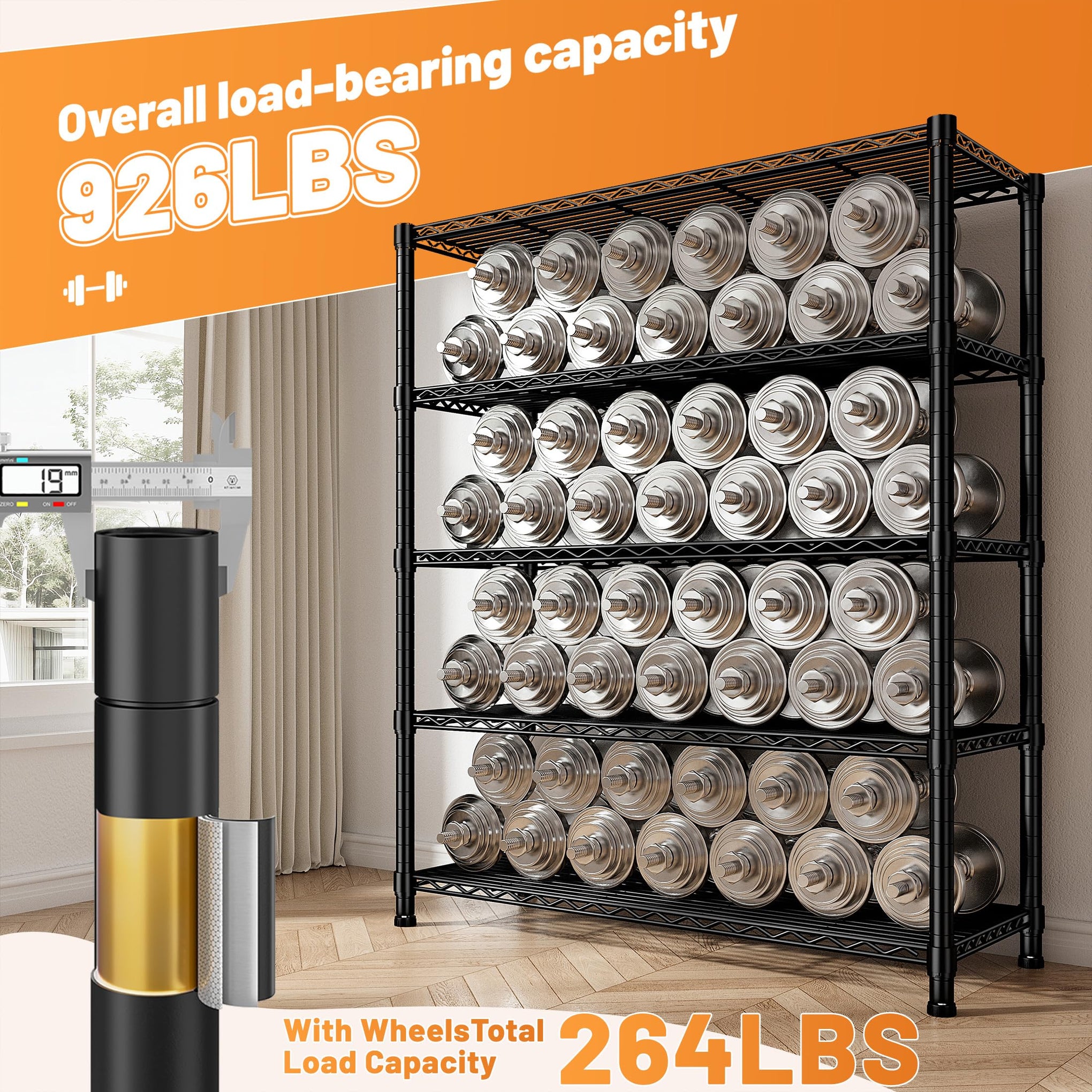 72.8"H 5 Tier Heavy Duty Storage Shelving with Cover & Wheels