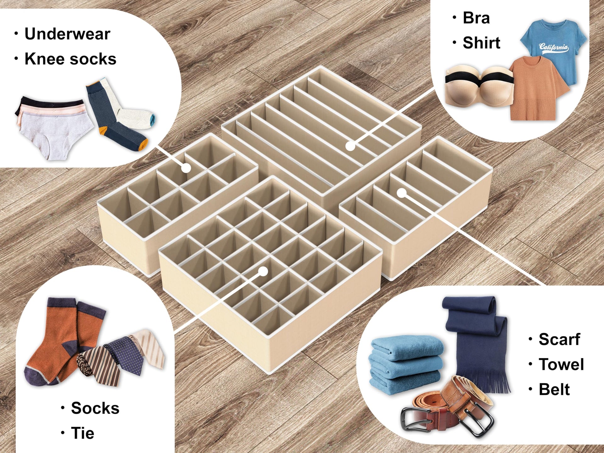 4 Pack Drawer Organizer Set for Underwear (4 Count)