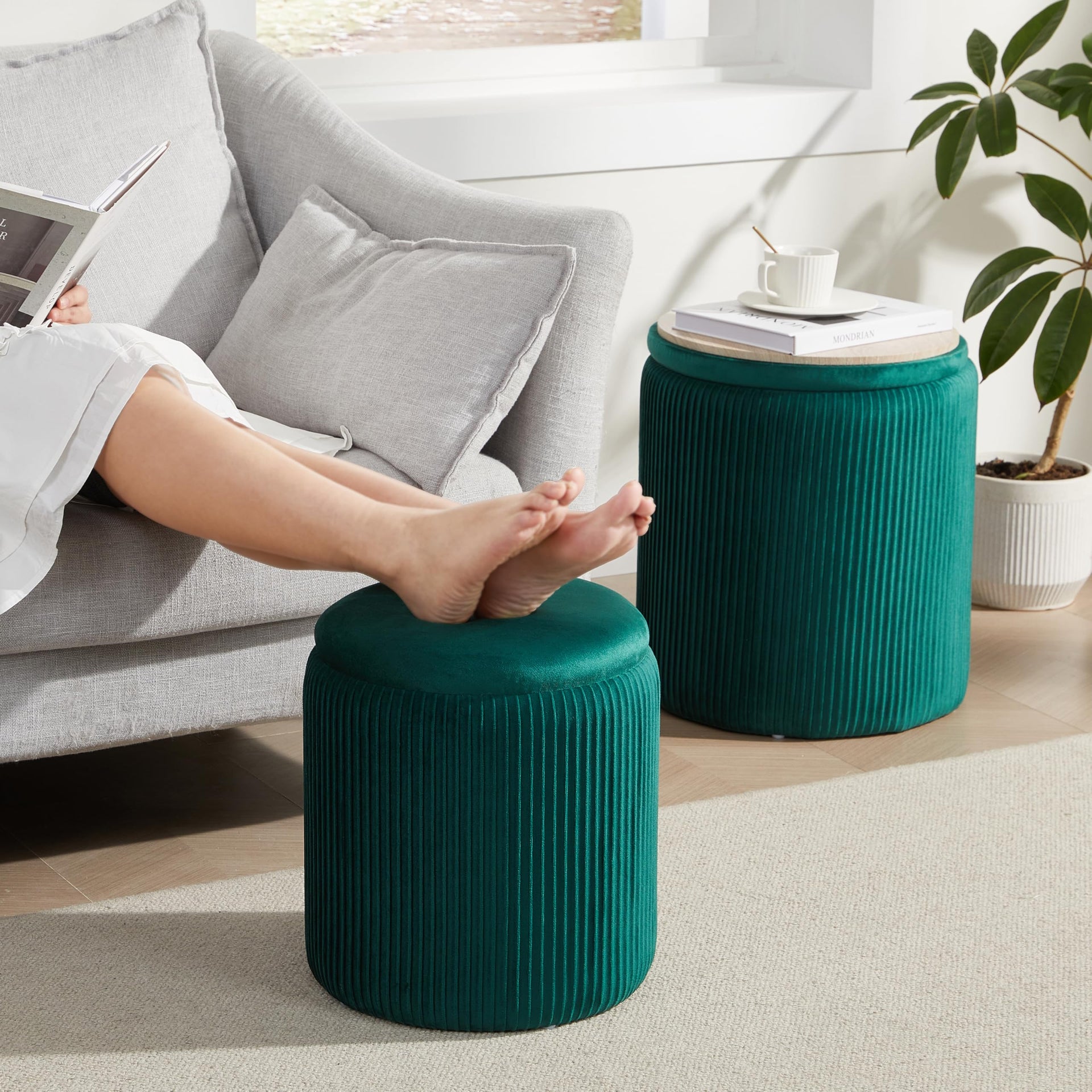 Round Ottoman with Storage Set of 2
