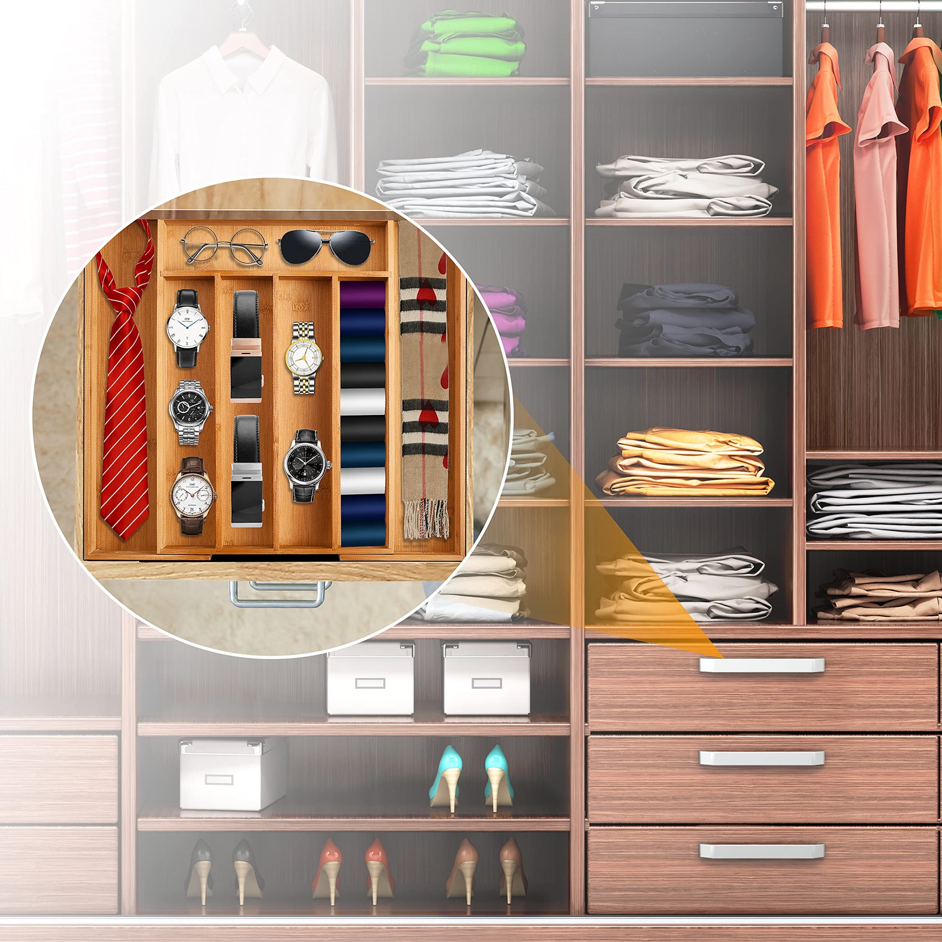 Silverware Organizer Kitchen Drawer Organizer Expandable Bamboo Utensil Holder Cutlery Tray for Kitchen Utensil and Flatware Bedroom Office