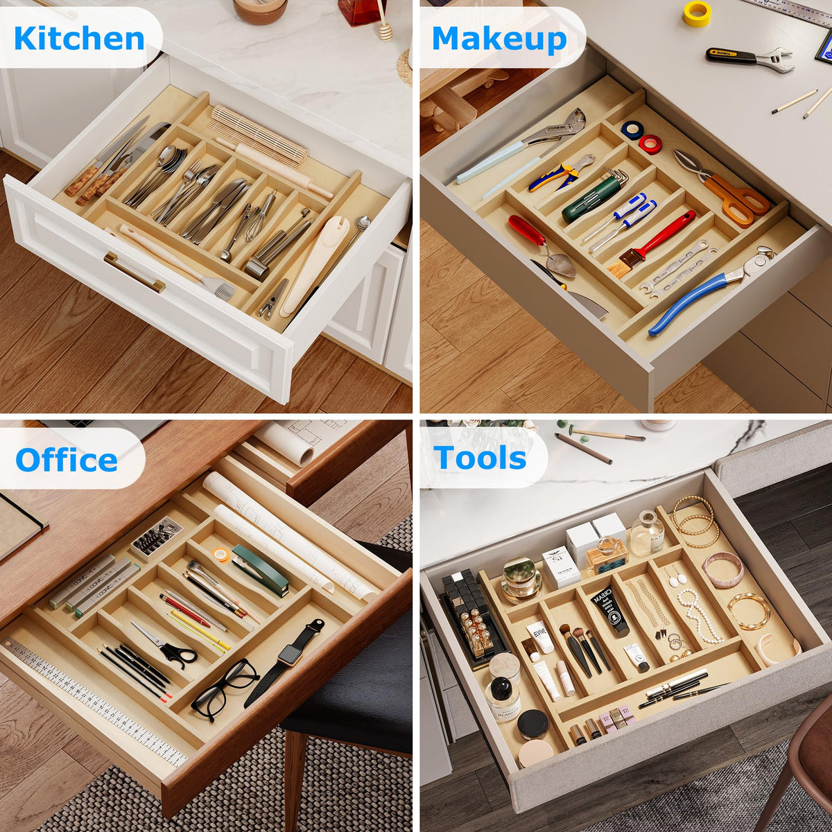 Premium Wooden Silverware Organizer for Kitchen Drawers