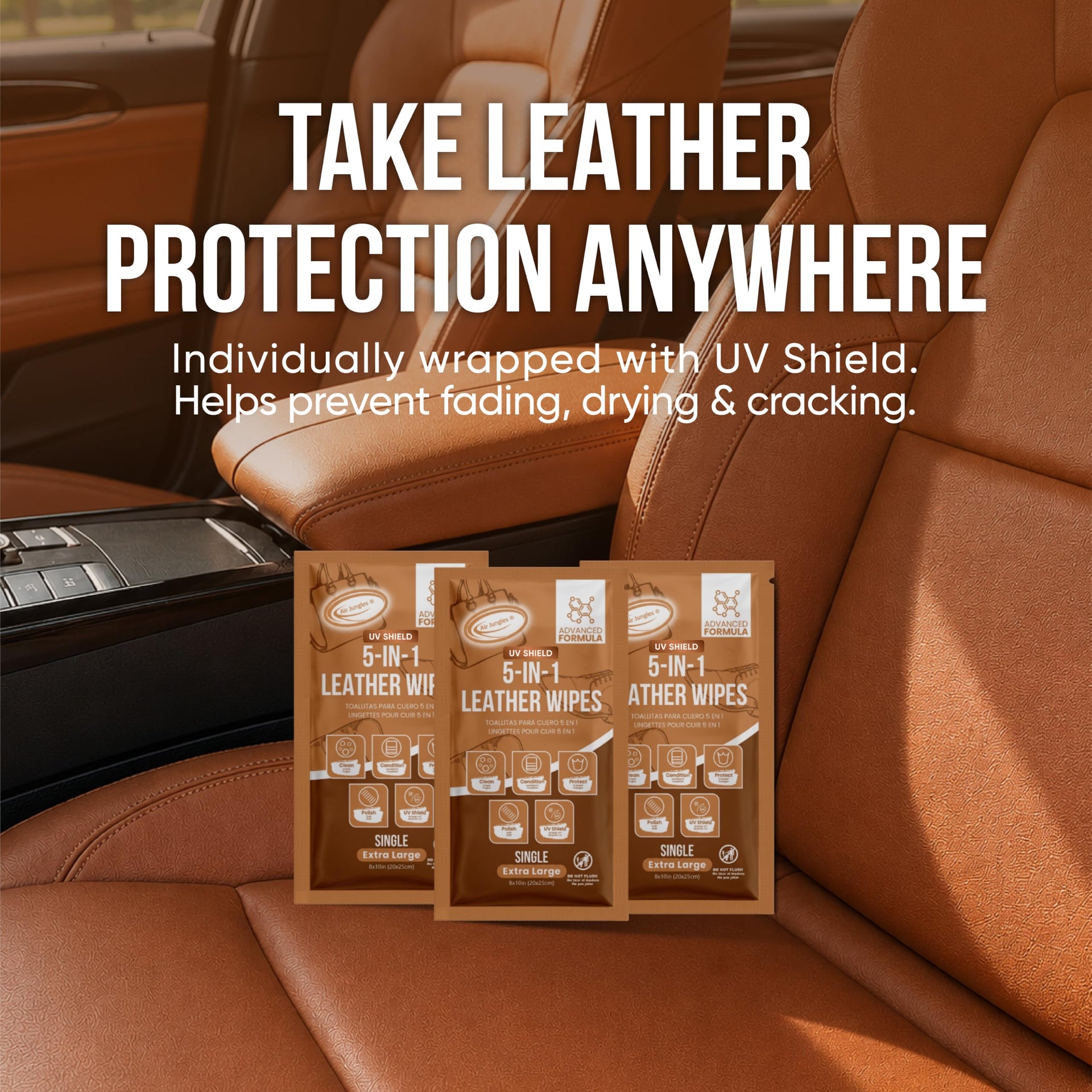 Leather Wipes 70 Ct + 5 of UV Protect Single Pack (75 Count)