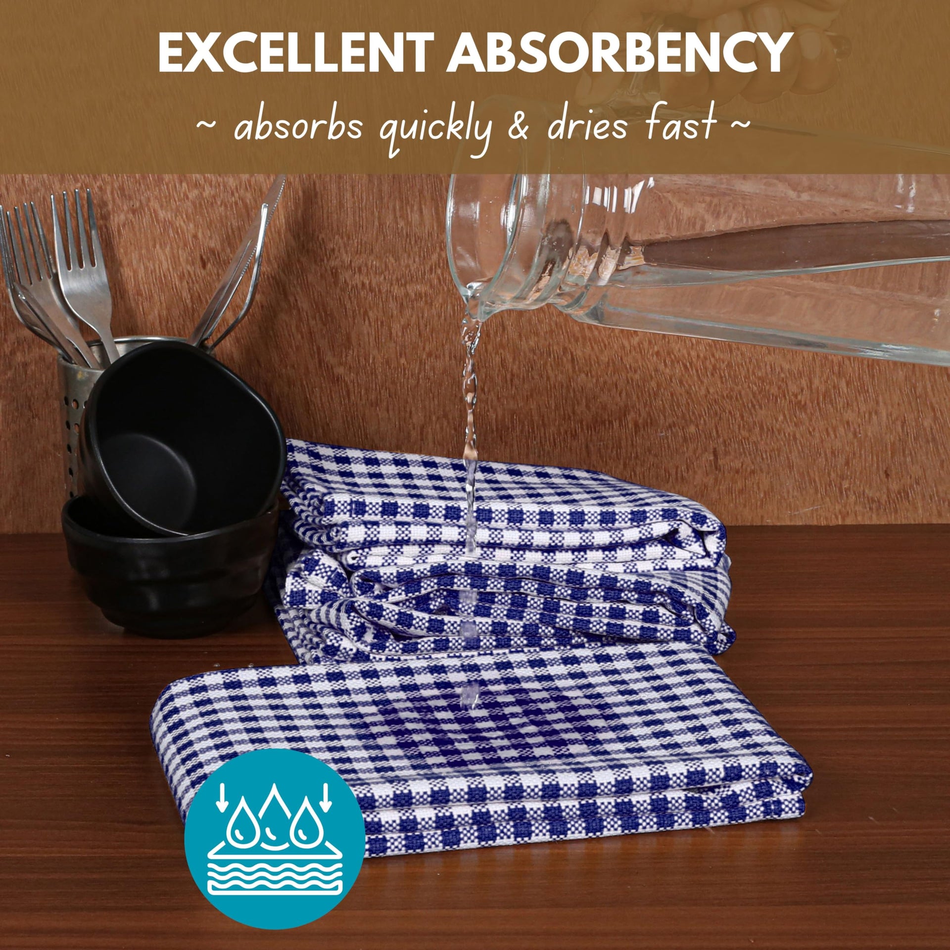 12 Pack Gingham Mini Check Kitchen Dish Towel Cotton Durable Washable 16"x26" (12 Count)