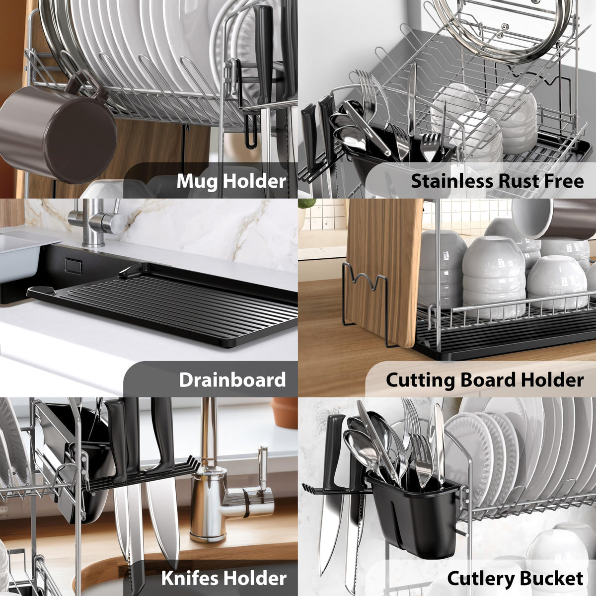 2 Tier Dish Rack with Drainboard