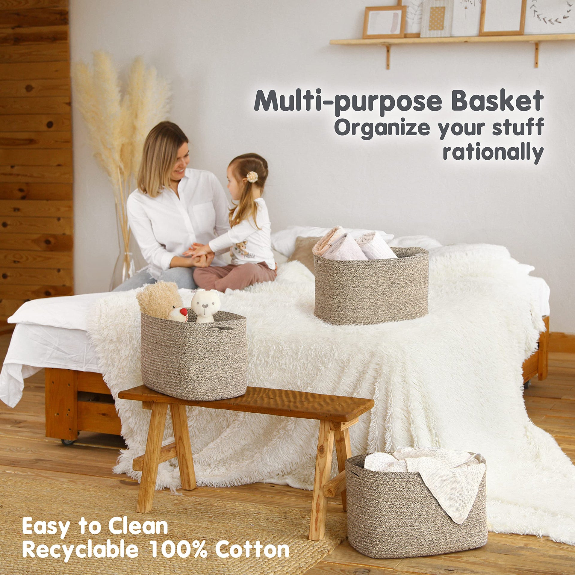 Cotton Rope Baskets for Organizing (3 Count)