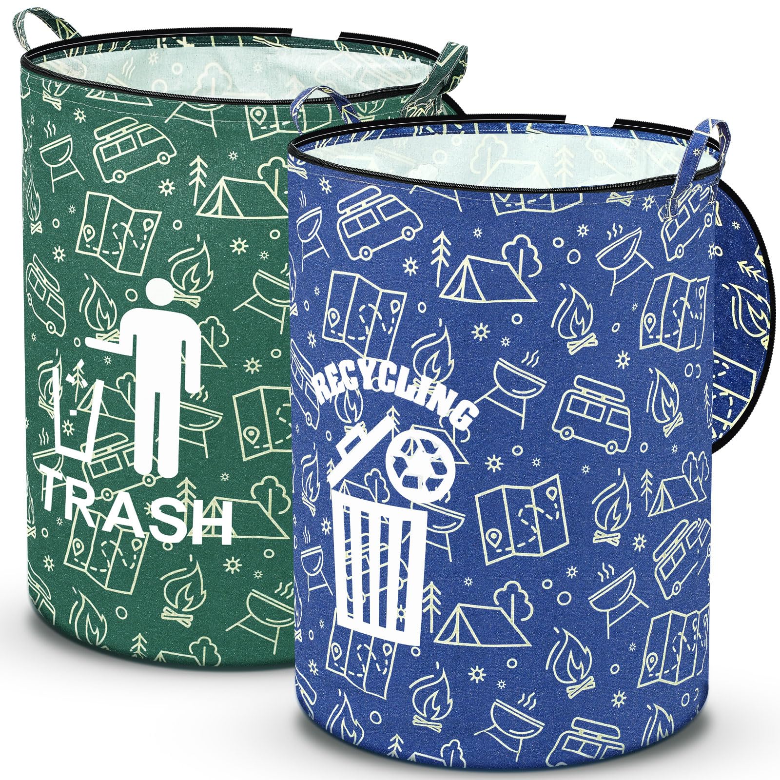 2 Pack Collapsible Trash Can Camping with Zippered Lid Foldable Storage Bin Portable Garbage Can for Outdoor Camping RV's Yard Waste (2 Count)