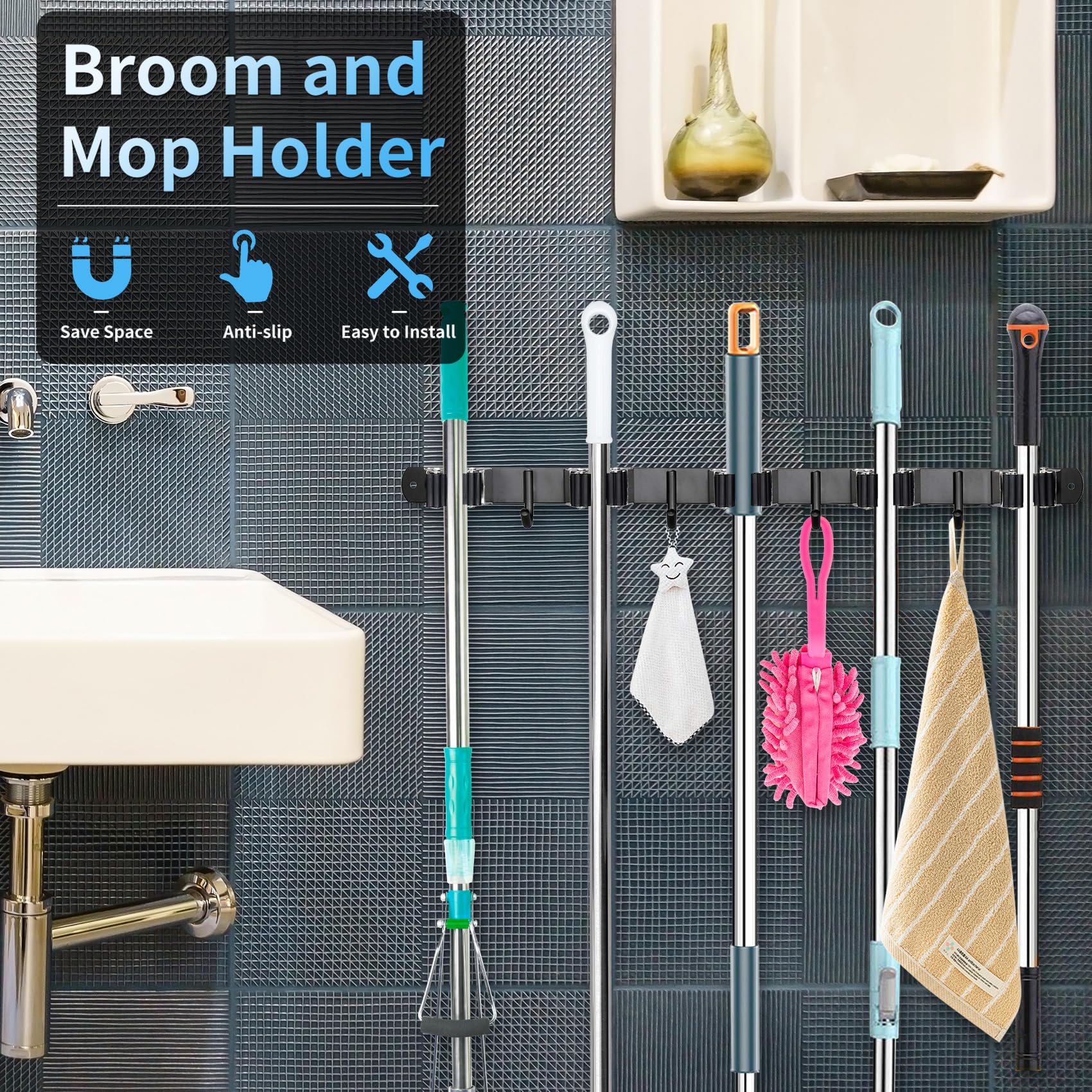 Mop and Broom Holder Wall Mounted
