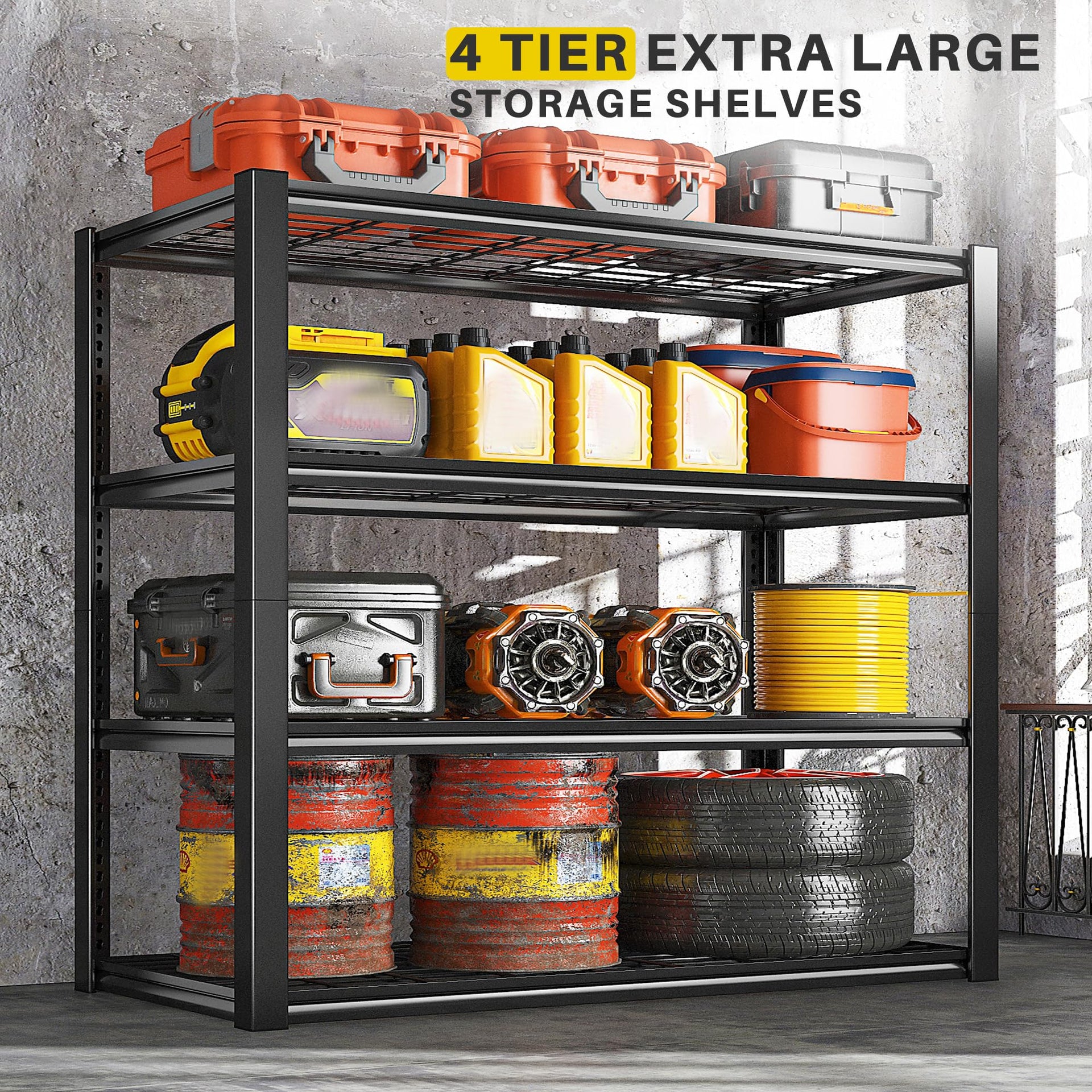 40" W Storage Shelves with Wire Mesh Panels for Garage Organization