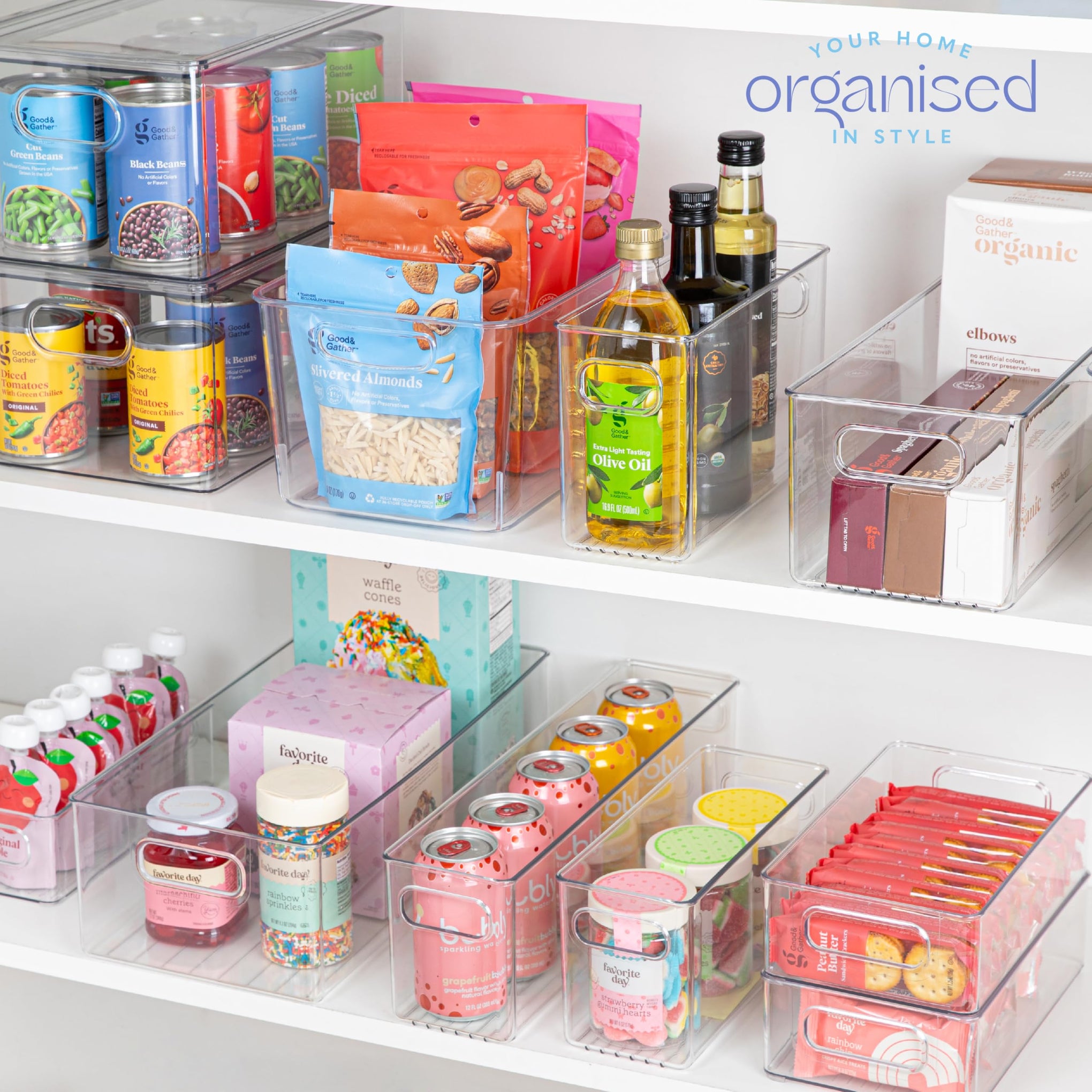 Plastic Food Storage 4 Pack Clear Container Bin with Handles for Organizing Kitchen (4 Count)