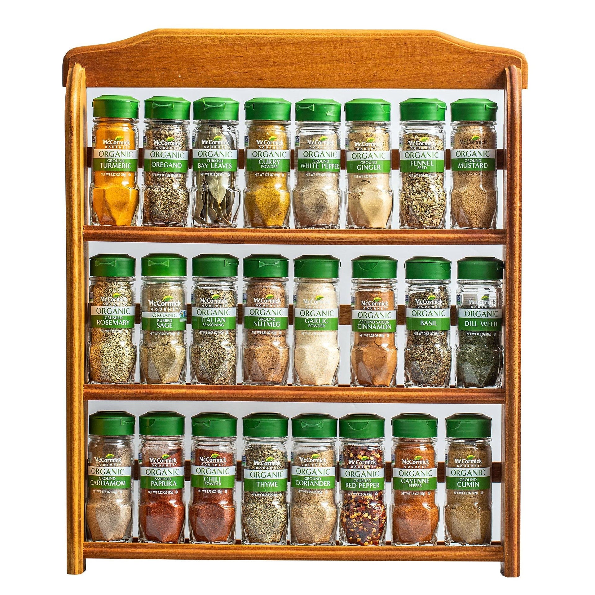 Three Tier Wood 24 Piece Organic Spice Rack Organizer with Spices Included (27.6 Ounce)
