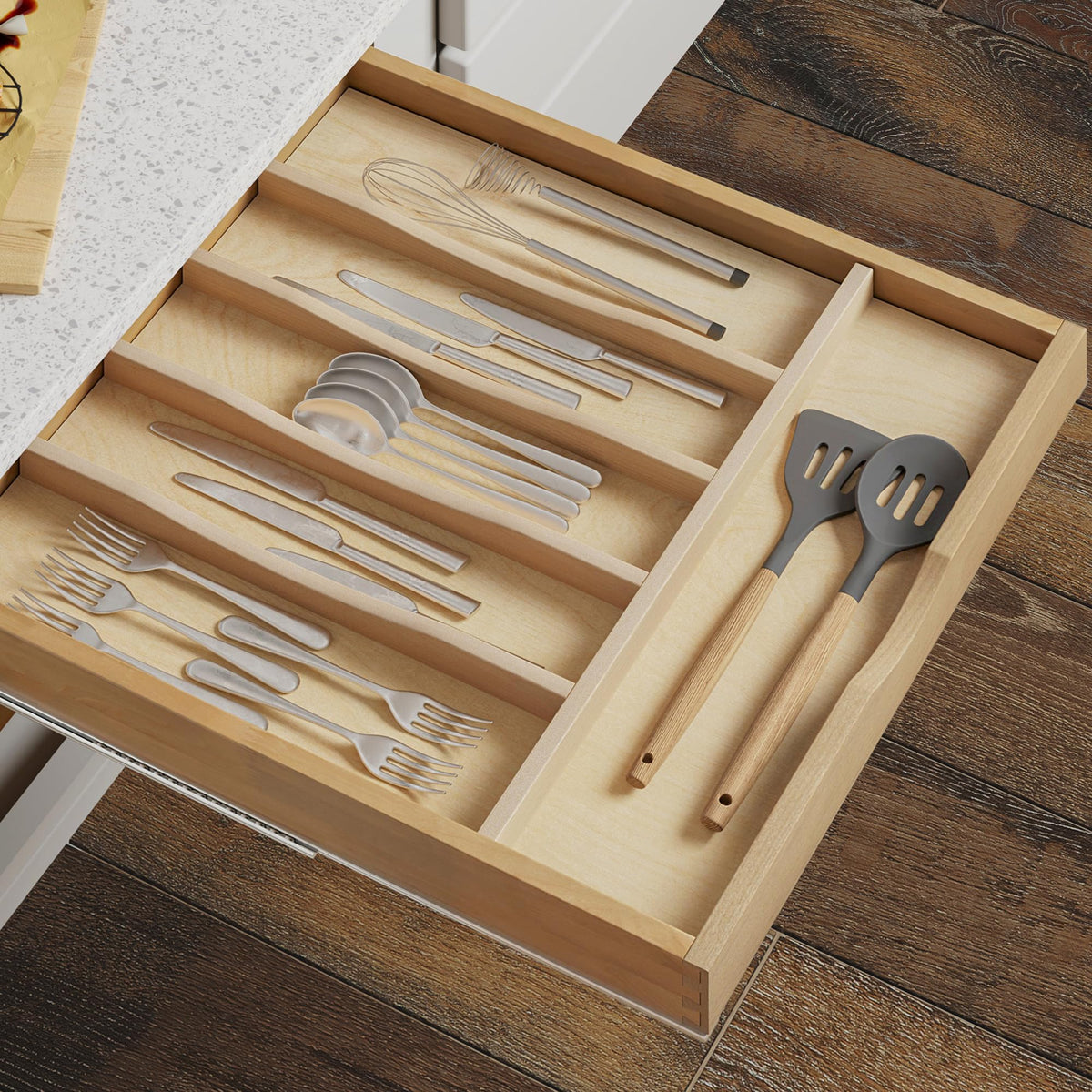 Solid Birch Wood Silverware Drawer Organizer