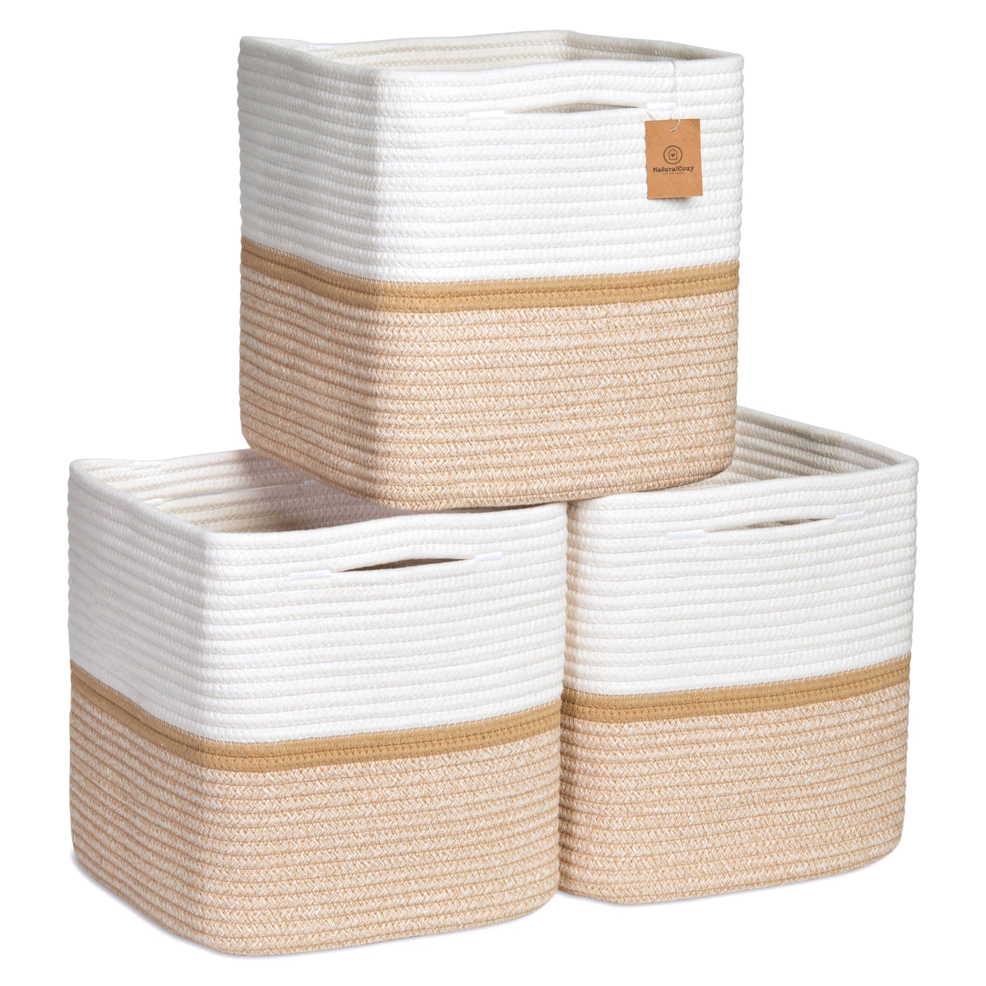 Storage Cubes 11 Inch Cotton Rope Woven Baskets for Organizing (3 Count)
