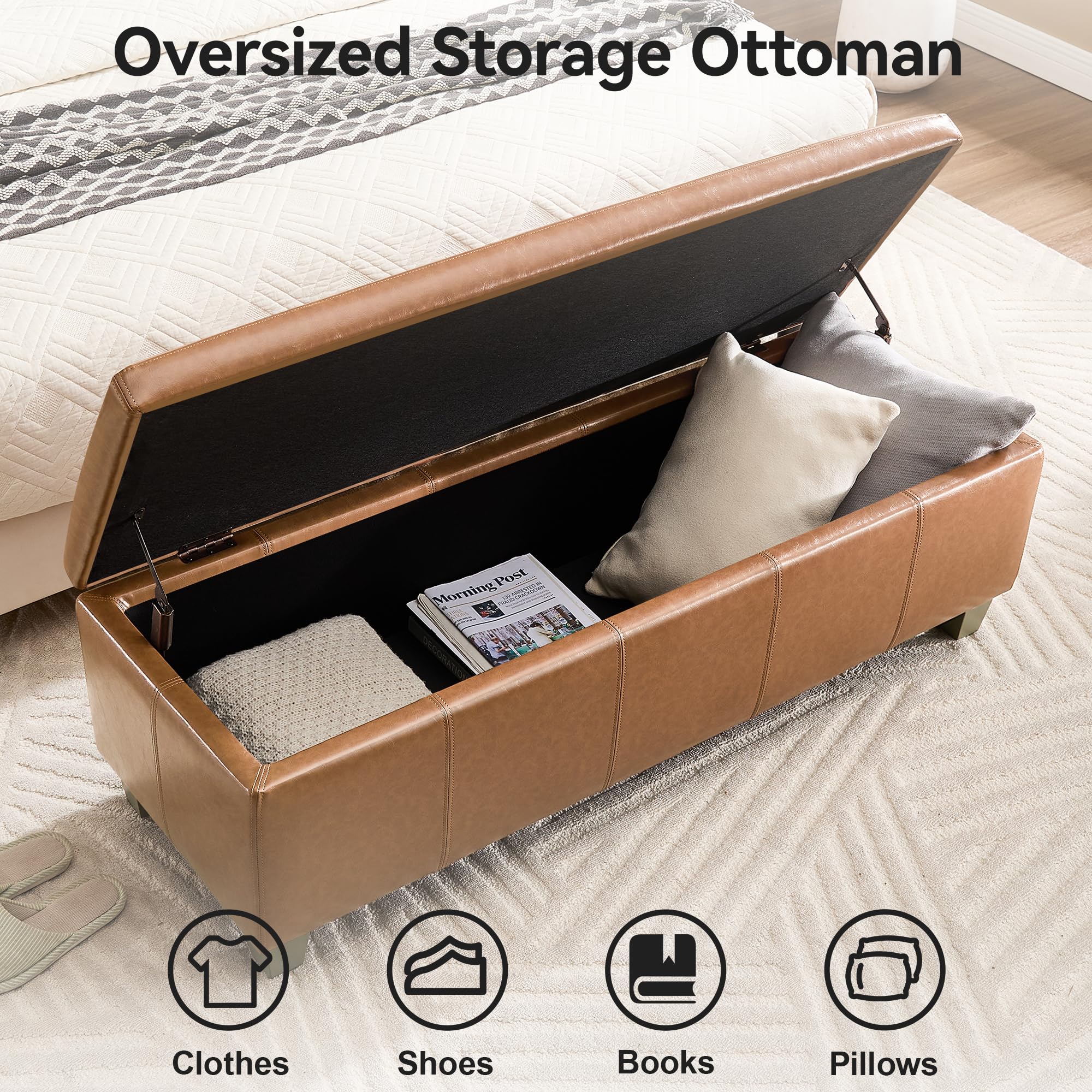 51" Faux Leather Storage Ottoman