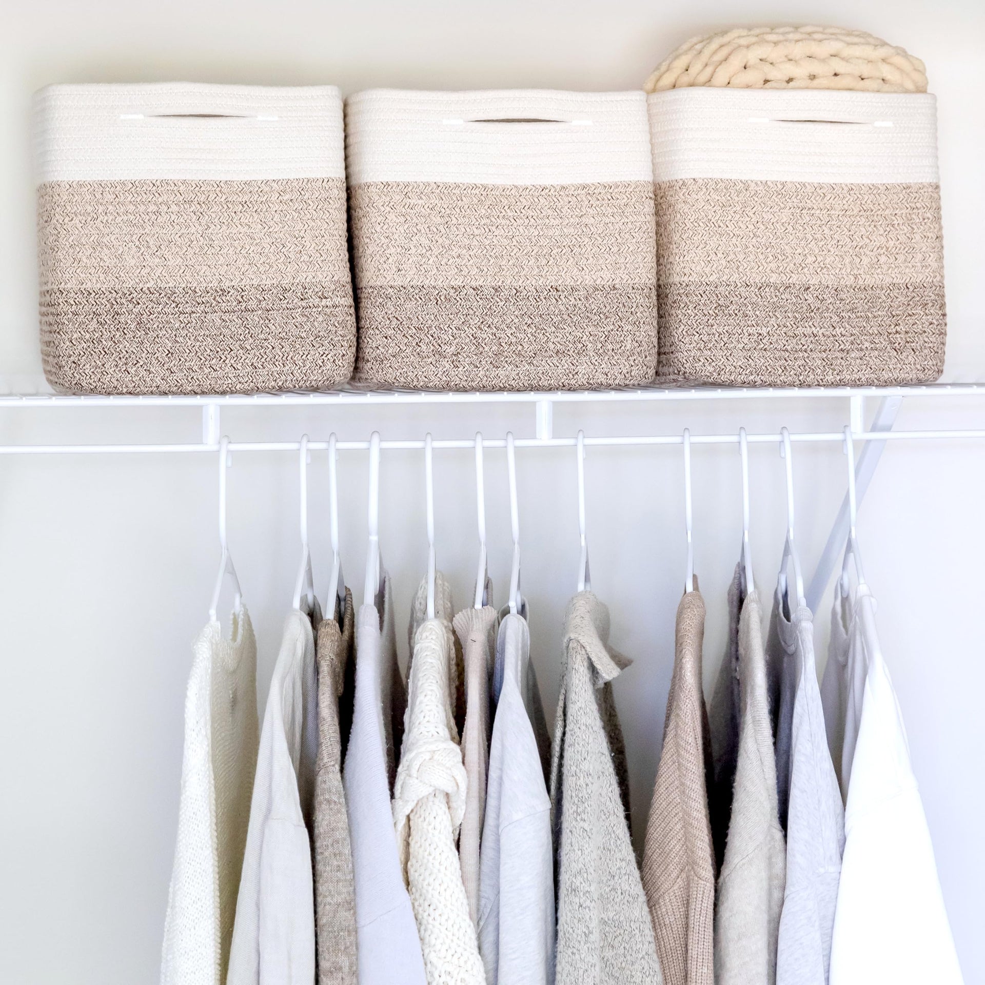 Storage Cubes 11 Inch Cotton Rope Woven Baskets for Organizing (3 Count)