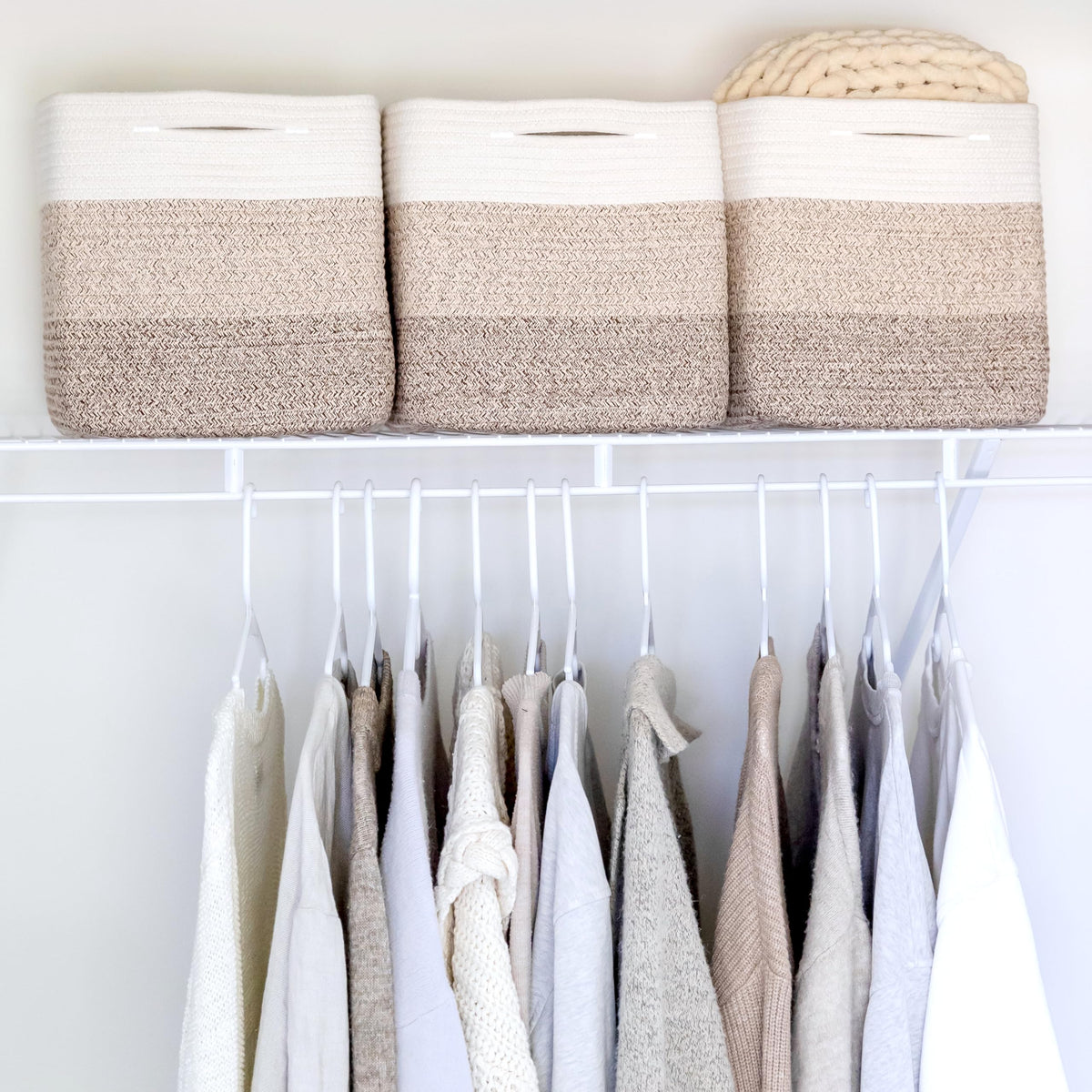 Storage Cubes 11 Inch Cotton Rope Woven Baskets for Organizing (3 Count)