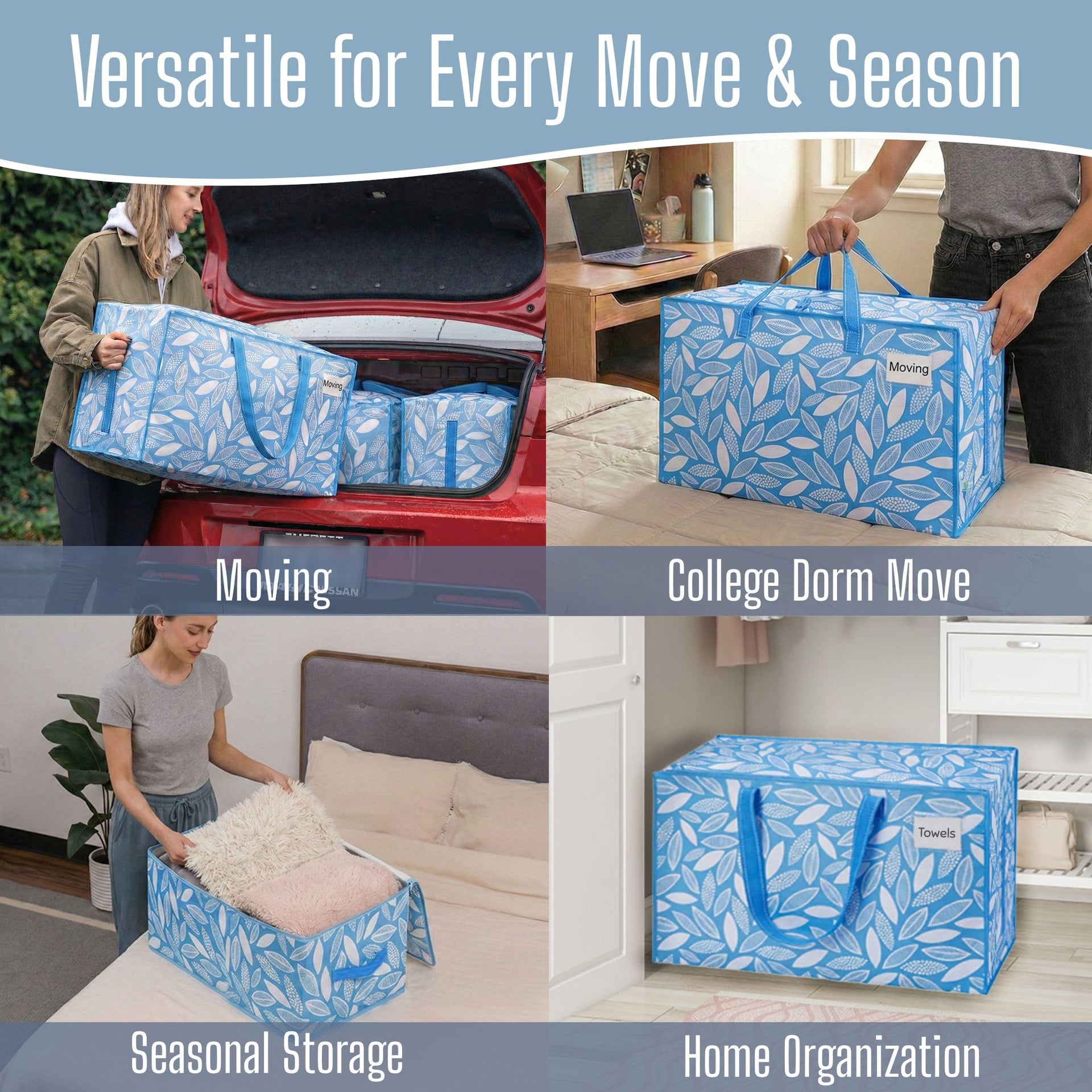 4 Pack Extra Large Heavy Duty Moving Bags with Wide Opening & Reinforced Handles (4 Count)