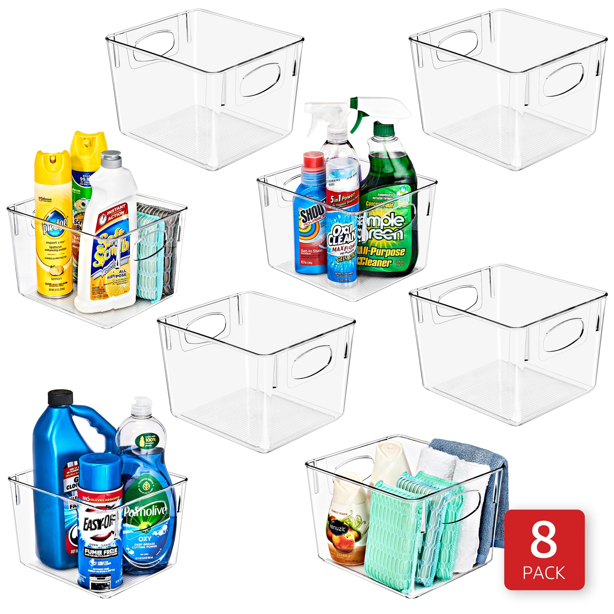 8 Pack Medium Clear Plastic Storage Bins