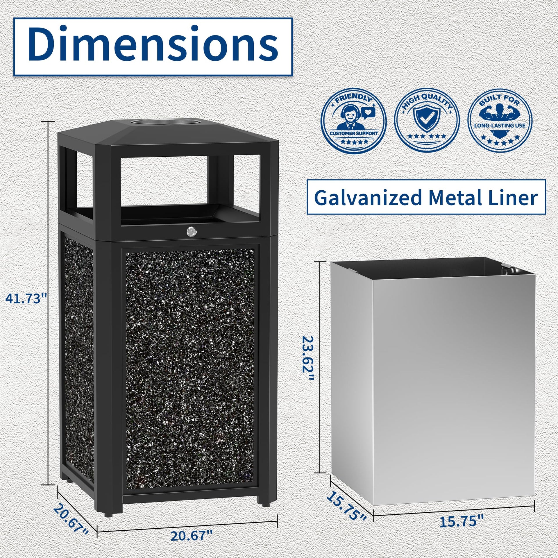 40 Gal. Commercial Outdoor Trash Can with Lid & Ashtray